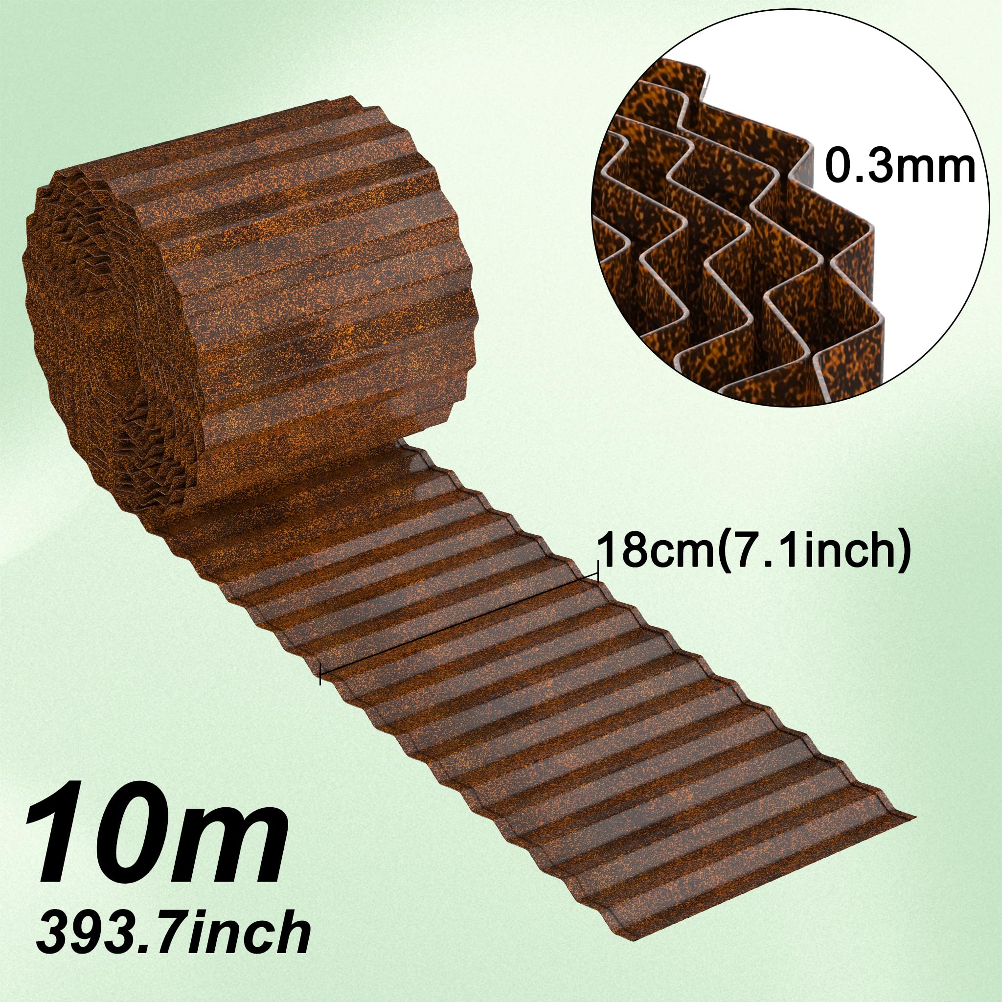 ACXIN Bordure de pelouse en métal, rouille, 0,18 x 30 m, bordure ondulée