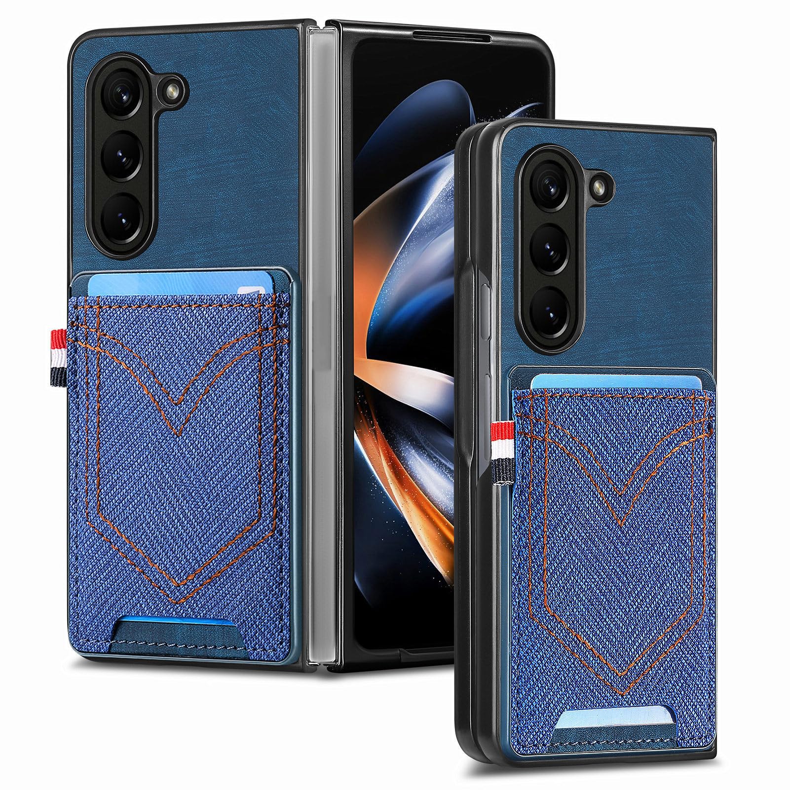 Etui na Samsung Galaxy Z Fold 5, etui portfelowe z przegródką na karty, wzór ze skóry PU, luksusowy, ultracienki, matowy pokrowiec ochronny, niebieski