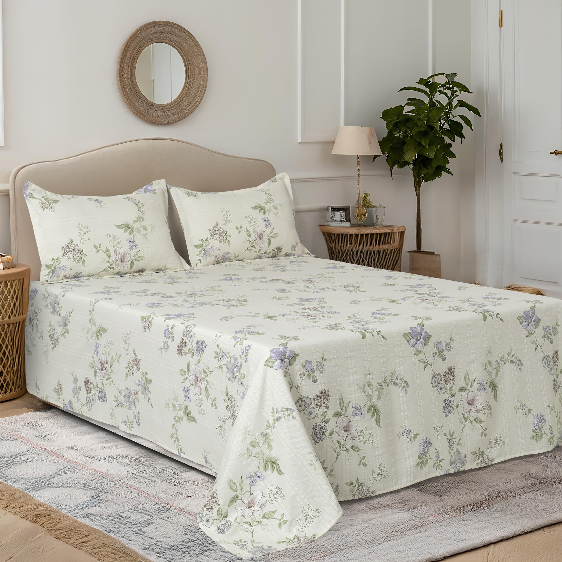 Cortina Cloud Cotton King Size Bedsheet with 2 Pillow Covers | Super Soft, Breathable & Skin-Friendly Bedsheet for Double Bed King Size White Floral Print| (White,270x250 cm)-image-23