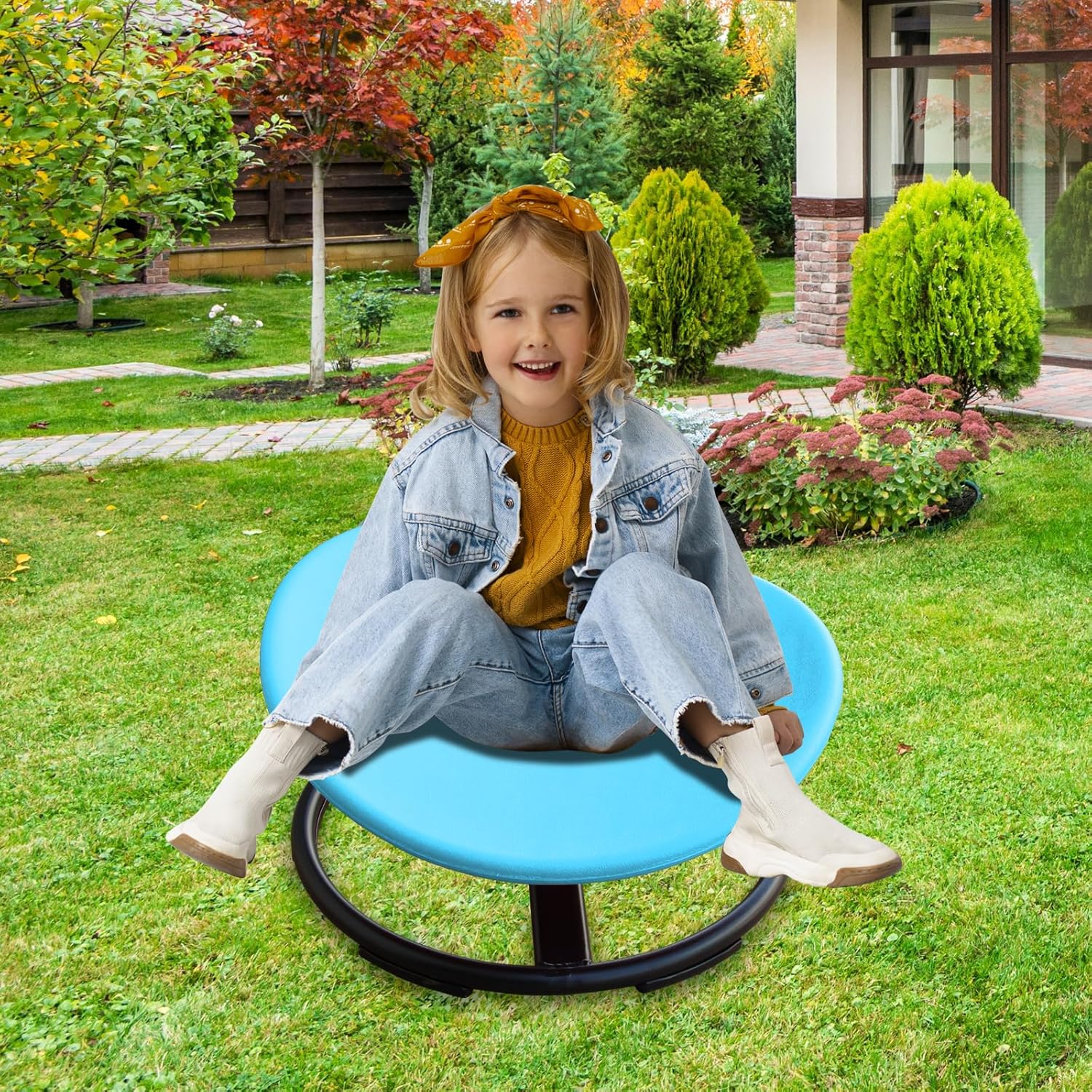 Kids Sensory Swivel Chair for Children with Autism, Sit Spin Swivel Chair for Kids with ADHD, Sensory Toys for Motion Sickness Relief, Balance Training (Blue)