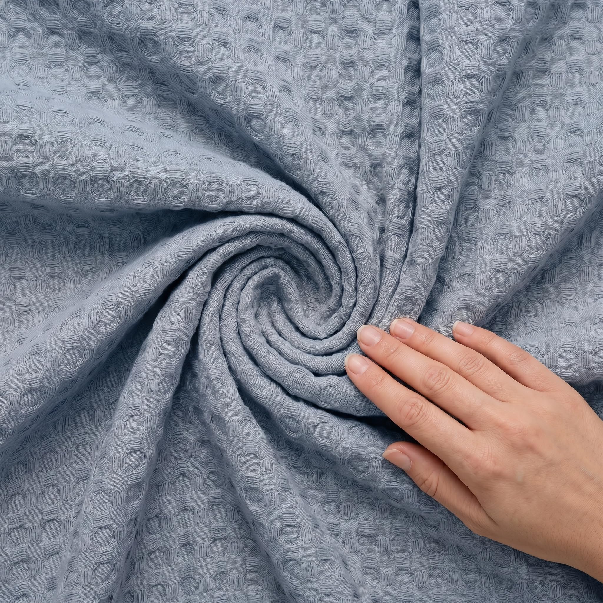Mahome Copriletto Nido d'Ape Matrimoniale in 100% Puro Cotone di Alta Qualità 260x260 cm, Coperta Estiva Primaverile Leggera e Traspirante, Tinta Unita Elegante Morbido (Azzurro Polvere)