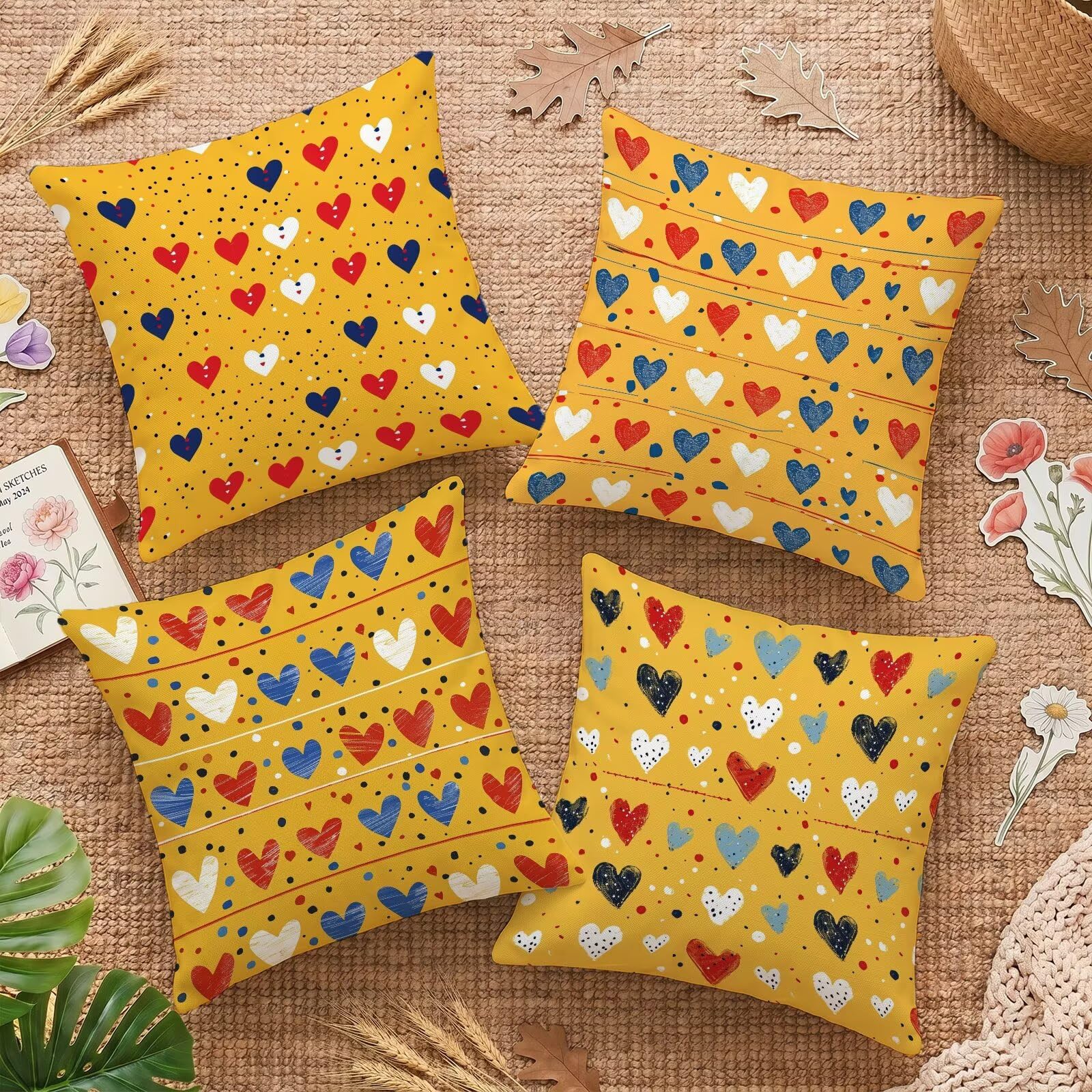 Housse de coussin en lin double face orange amour la perfection pour votre patio