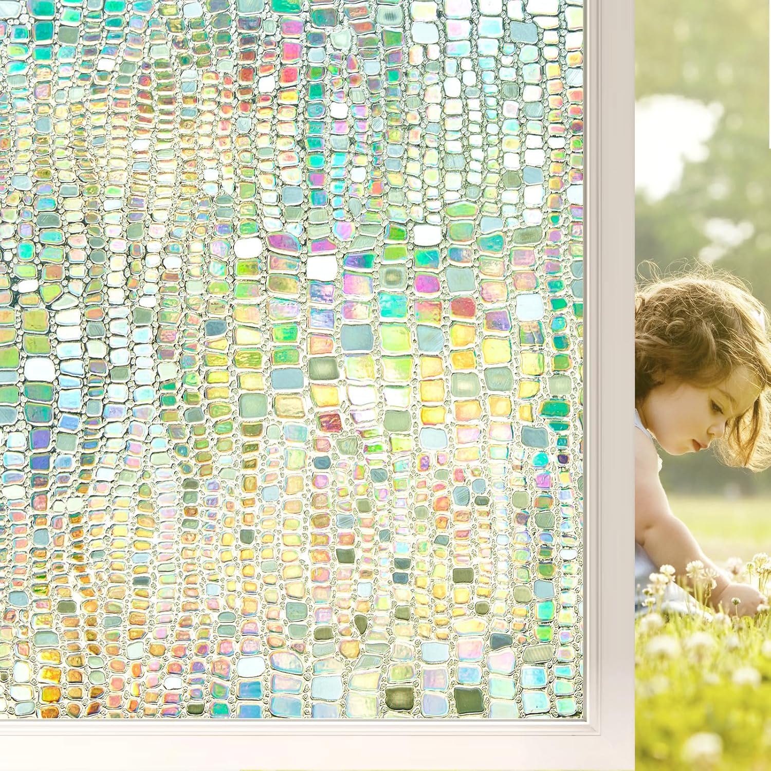 Beautysaid Window Privacy Film Stained Glass Window Film