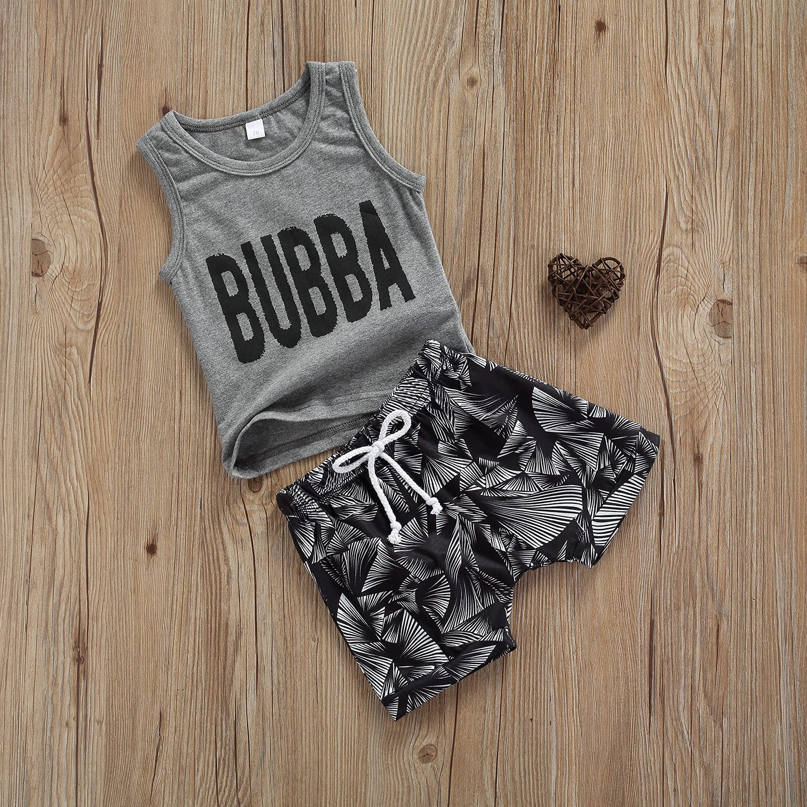 FIOMVA Toddler Baby Boy Summer Clothes Sleeveless Mama's Boy Vest Top Shorts Set Infant Baby Boy Outfit (Grey+Black,18-24 Months)