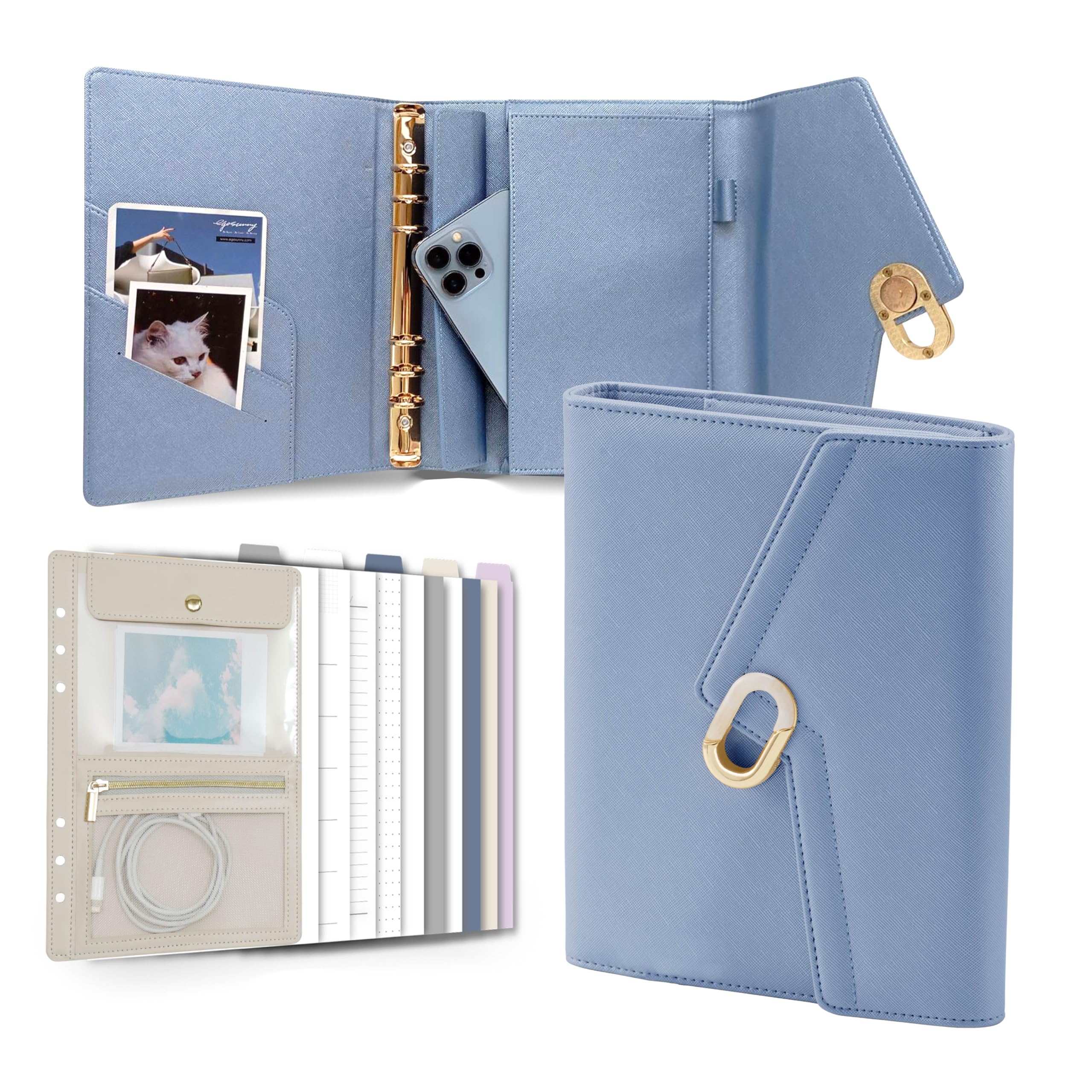 Luksusowy dziennik – skórzany planer A5 z 80 arkuszami, 5 przegródkami, zdejmowany woreczek na zamek błyskawiczny, organizer do wielokrotnego napełniania, do pracy, szkoły, użytku osobistego