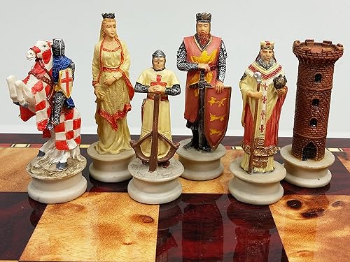 Miniatura 3 de Medieval Times Crusades - Juego de ajedrez árabe vs cristiano con tablero de color cereza y Burlwood de alto brillo de 18 pulgadas