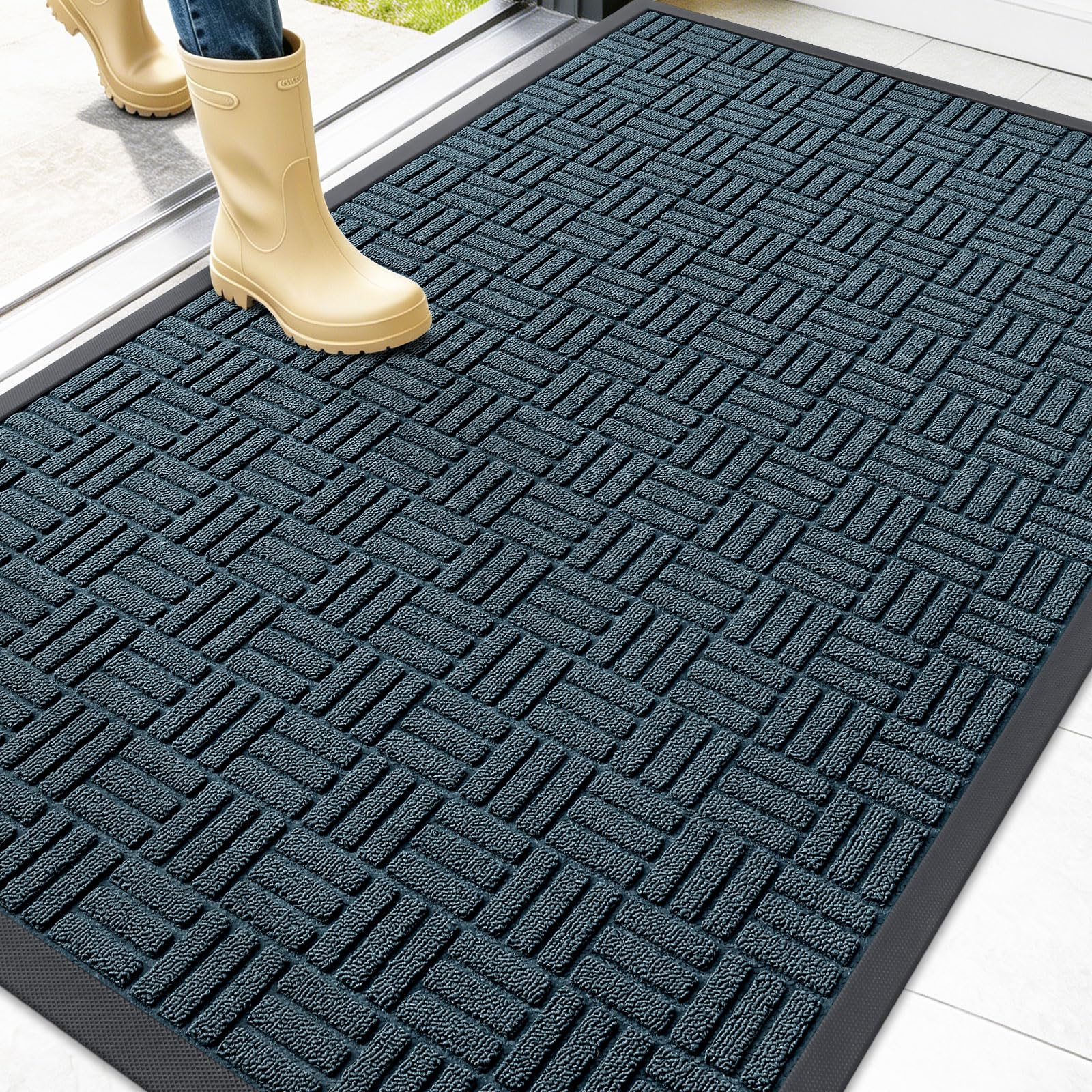 OLANLY Front Door Mat Outside Entrance 47x32, Heavy-Duty Rubber Doormat | Lake Blue, Stain and Fade Resistant, Non-Slip Backing, Low-Profile Indoor Outdoor Floor Mat for Entryway, Easy to Clean