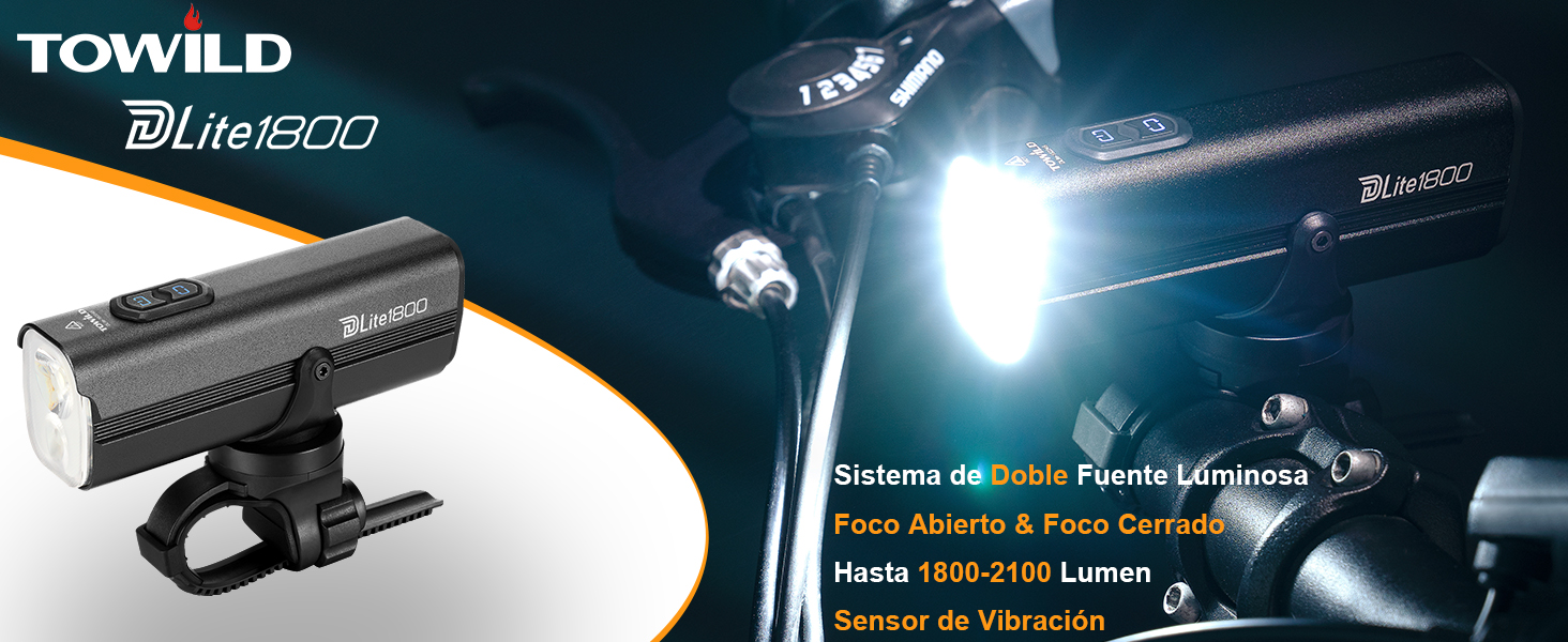TOWILD DLite1800 Luces Bicicleta,1800 Lumen Luz Delantera High