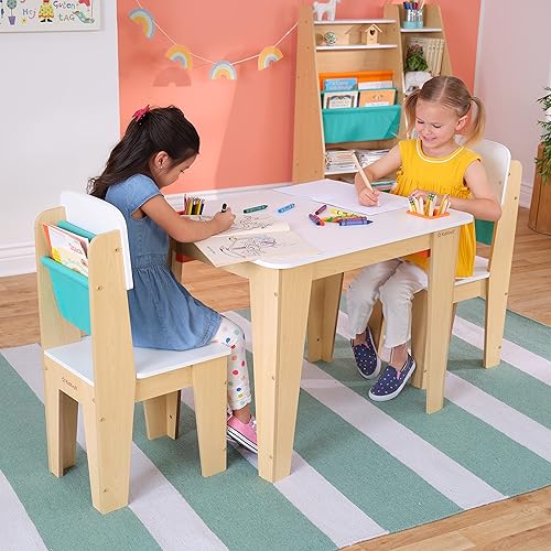 Miniatura 2 de KidKraft Mesa de almacenamiento de bolsillo de madera y 2 sillas para niños con contenedores, natural