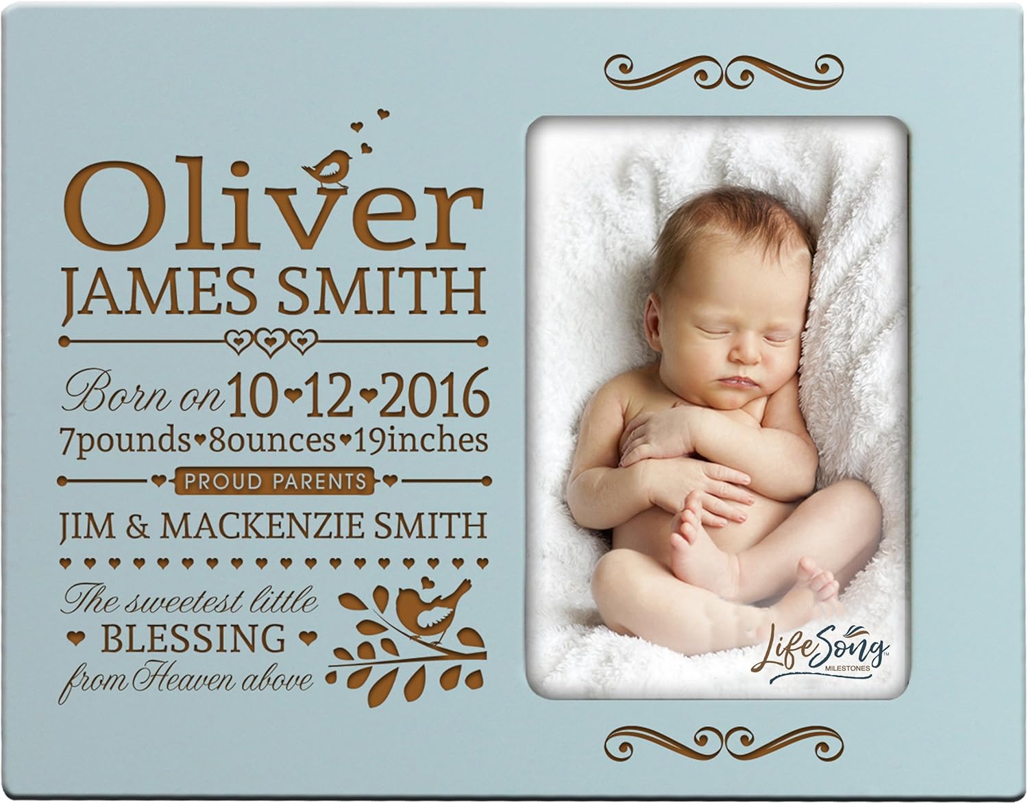 Personalized New Baby Birth Announcement Picture Frame for Newborn Boys and Girls Custom Engraved Photo Frame for New mom and dad Parents and Grandparents (Maple)