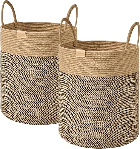 Miniatura 1 de Nunsino Cesta de lavandería de 62 litros, paquete de 2, cesta de almacenamiento tejida para cuarto de bebé, para juguetes, almohadas, mantas, oscuro