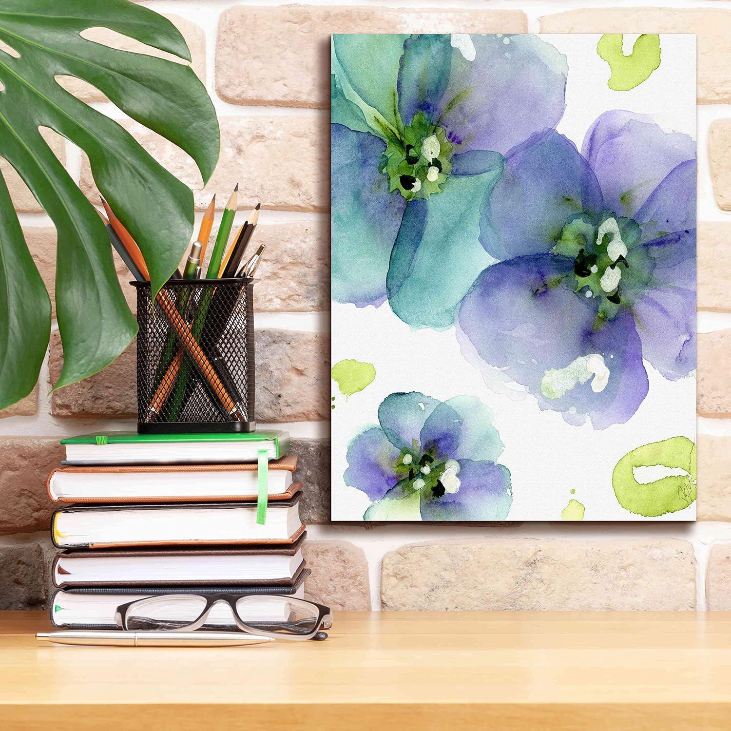 Epic Graffiti 'Blue Flowers' by Dawn Derman, Giclee Canvas Wall Art, 12"x16"