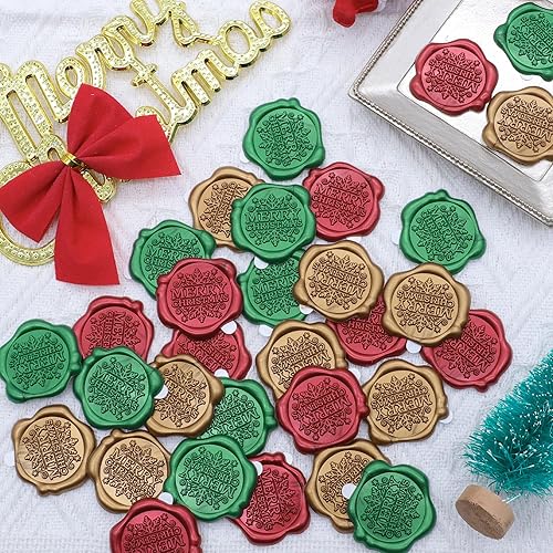 Miniatura 3 de SWANGSA 90 calcomanías de sello de cera de Feliz Navidad, color rojo, dorado, verde, invitación de fiesta de Navidad, calcomanías de sellado de