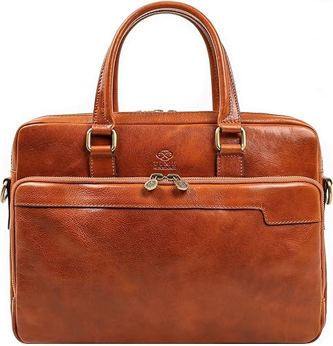 Time Resistance Maletín de cuero - Bolso italiano hecho a mano de cuero para portátil - Maletín para hombre y mujer - Bolsa para computadora