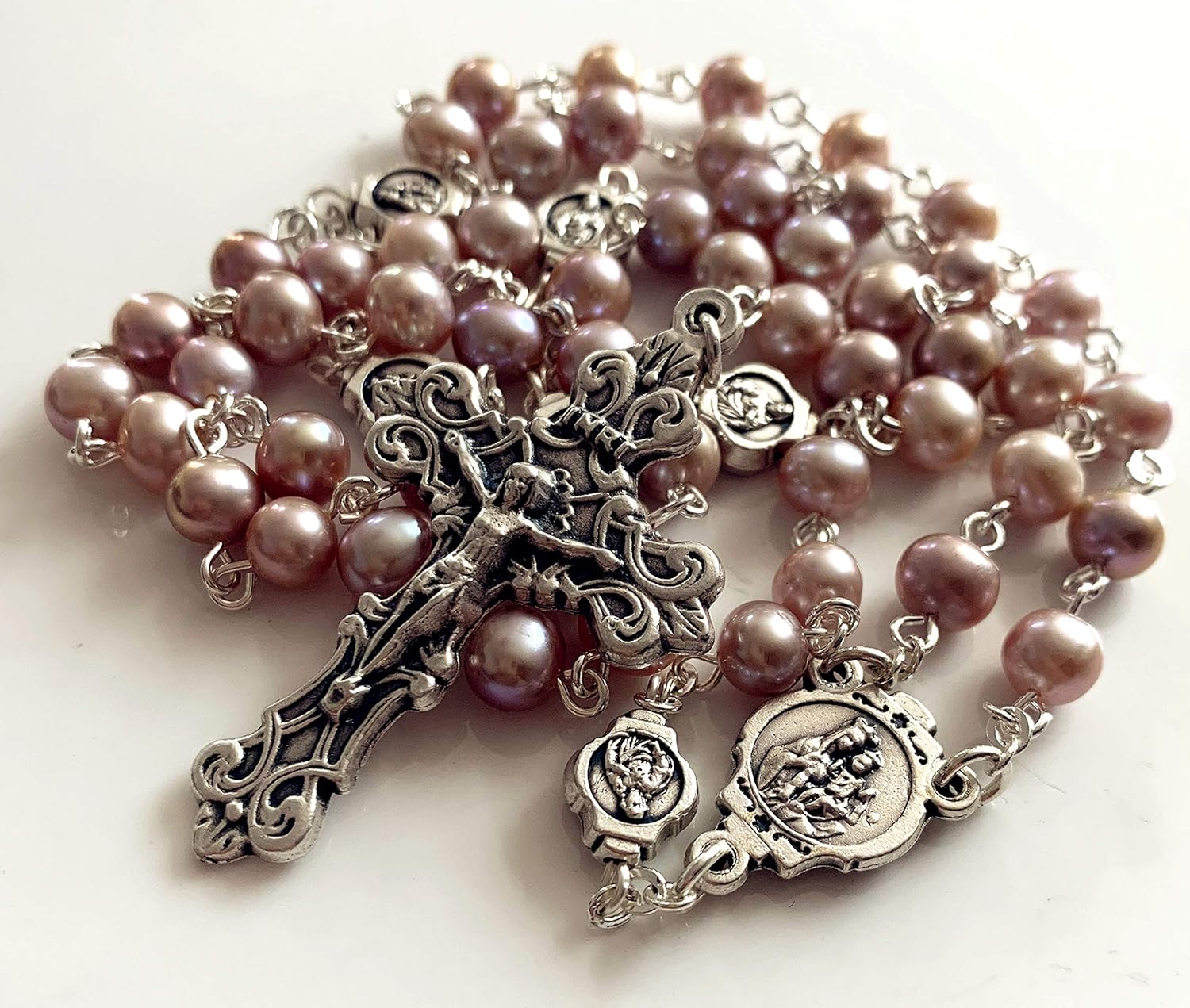 elegantmedical Handmade AAA6MM White Real Pearl Beads Catholic Our Lady Grace Rosary Cross Necklace Box case Womens Girls Gifts - Image 5