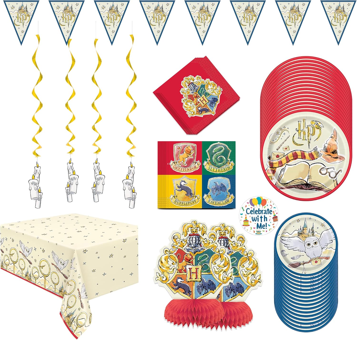 Unique Harry Potter Party Kit | Deluxe Party For 16 | Officially Licensed | Plates, Napkins, Paper Table Cover, Decor Kit | Wizard Birthday Decorations For Kids, Fast Setup, Cohesive Party Look