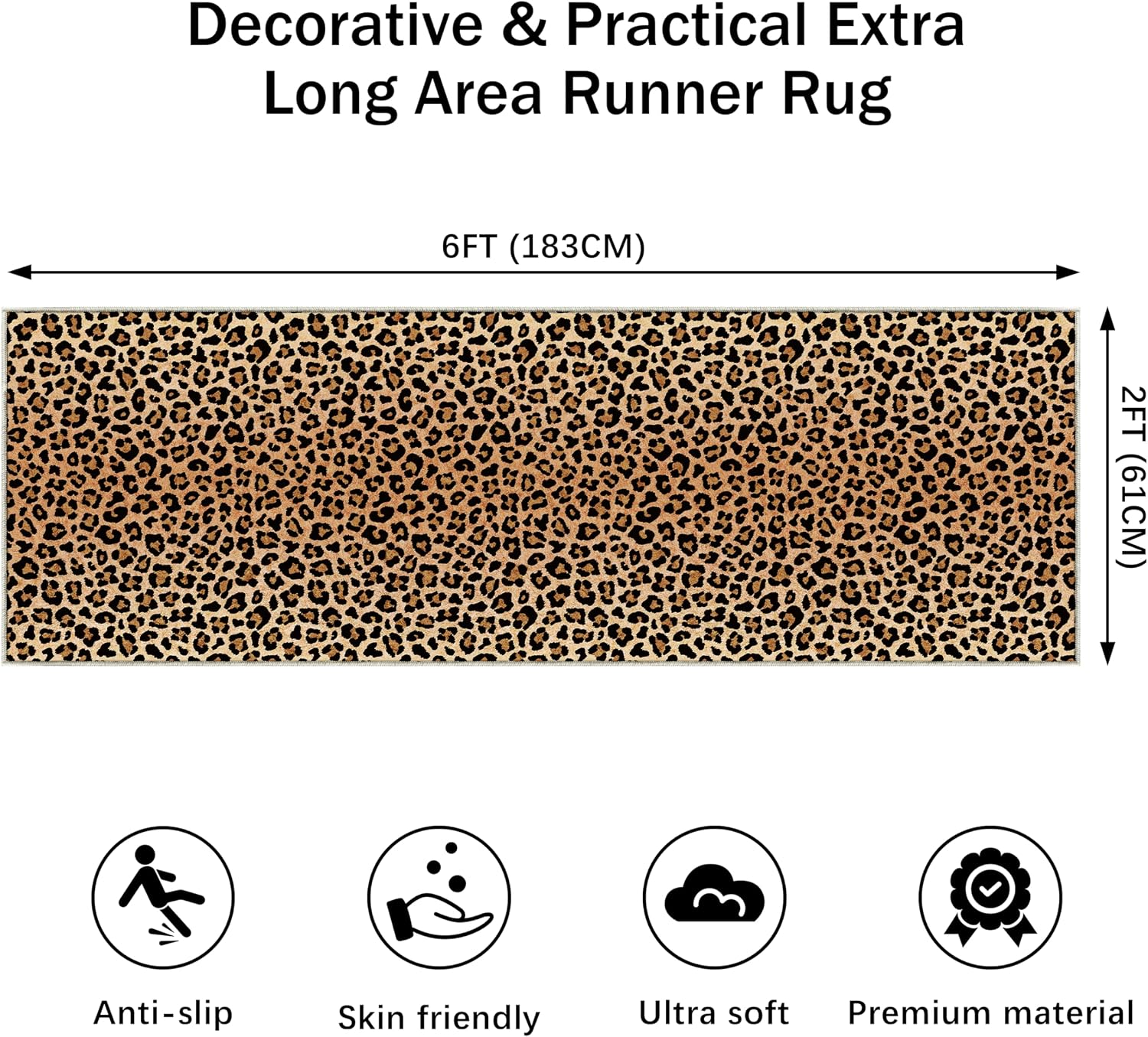 Leopard Runner Rug Non Slip Leopard Print Rugs 2x6 for Hallway Wetern Home Decor Soft Throw Carpet Washable Fur Area Rug Mat for Entryway Laundry Bedroom Bathroom (24" W×72" L, Leopard Print)