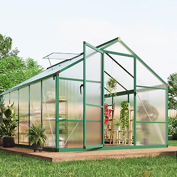 810 FT Greenhouse, Large Walk in Greenhouses for Outdoors and Garden Planting, Polycarbonate Greenhouse with Enhanced Aluminum Frame, Green Houses with Quick Setup Structure and Roof Vent, Green