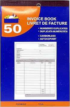 50 Sheet Invoice Books, 2-Part, Carbonless, White/Canary, 5.25" x 7.25" - 1 Book