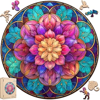 Pikoqunc Wooden Puzzles for Adults,Mandala Jigsaw Puzzles -500pcs | Unique Pieces Flower Puzzles, Mindfulness Yoga Gift for Women, Fun Challenge Family Game, Home Decor 16.5"x16.5"