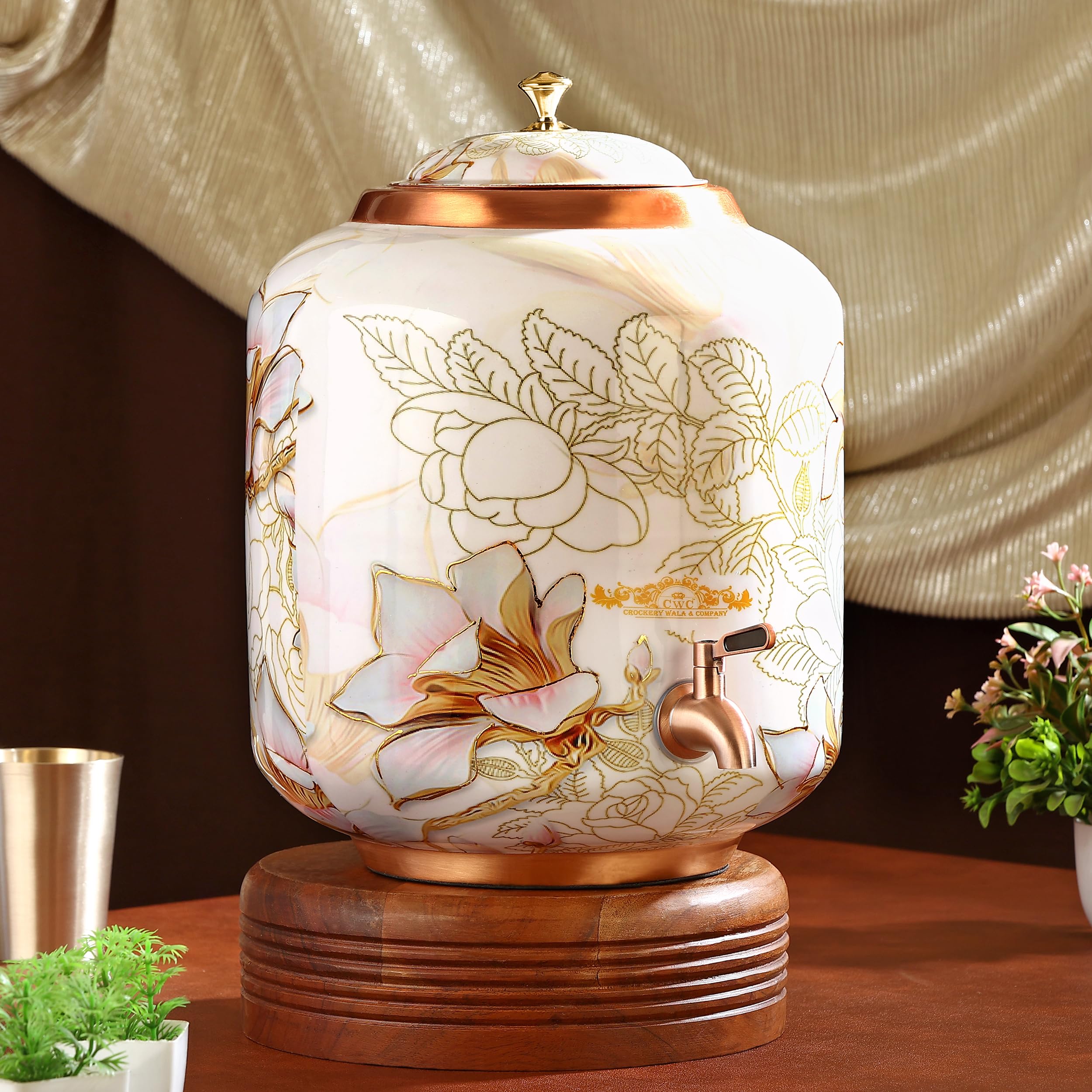 cWc CROCKERY WALA & COMPANY Pure Copper Dispenser Meena Gold Finish (4 litres)-image-42