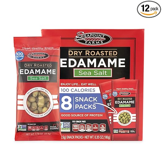 Seapoint Farms Dry Roasted Edamame, Sea Salt, Vegan, Gluten-Free, Kosher, and Non-GMO, Crunchy Snack for Healthy Snacking, 100 Calorie Snack Pack (12 Boxes)