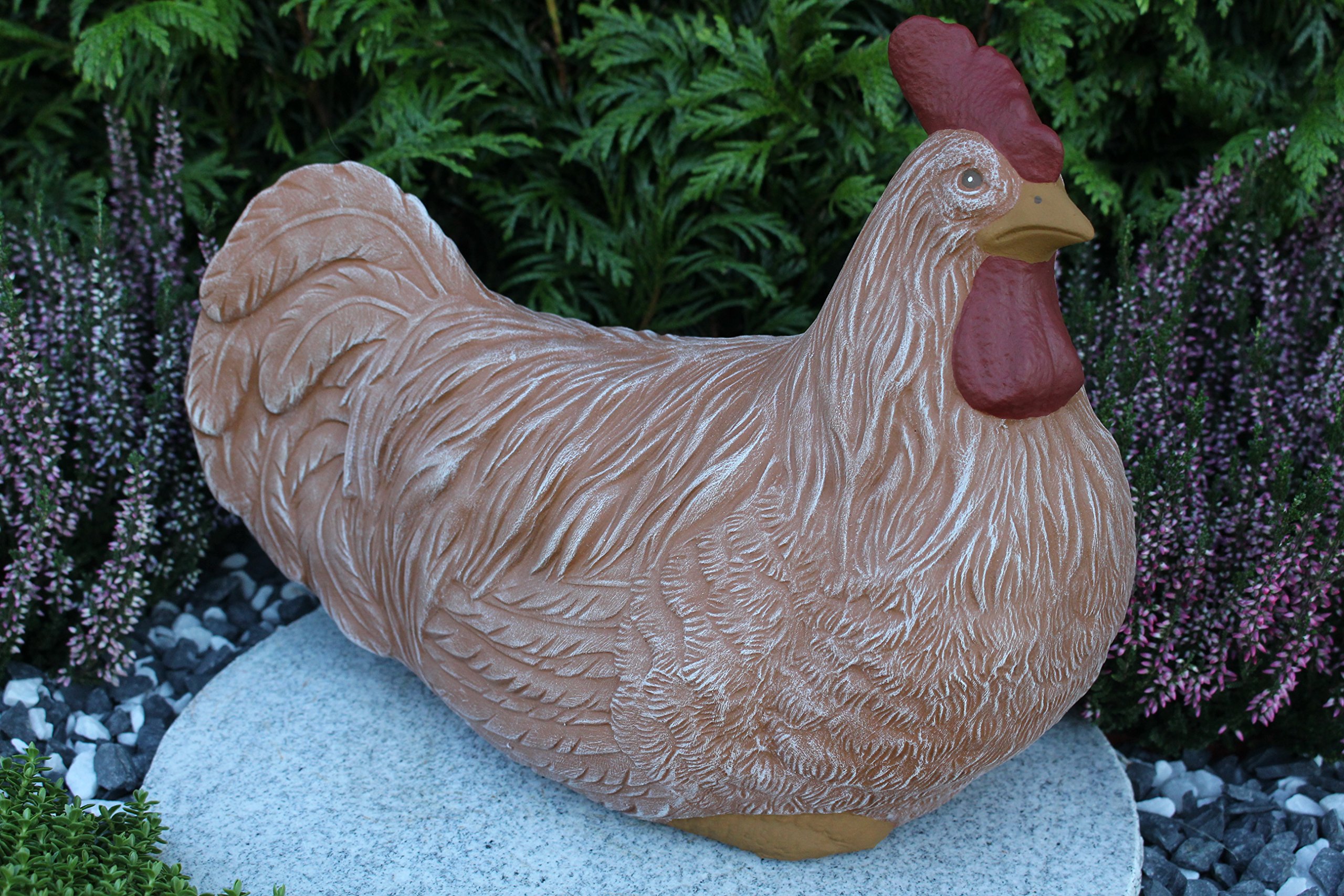 Steinfigur Huhn, Henne, Hahn 2er Set 135/3, 180/3 Gartenfigur Steinguss Tierfigur Terrakaotta Patina