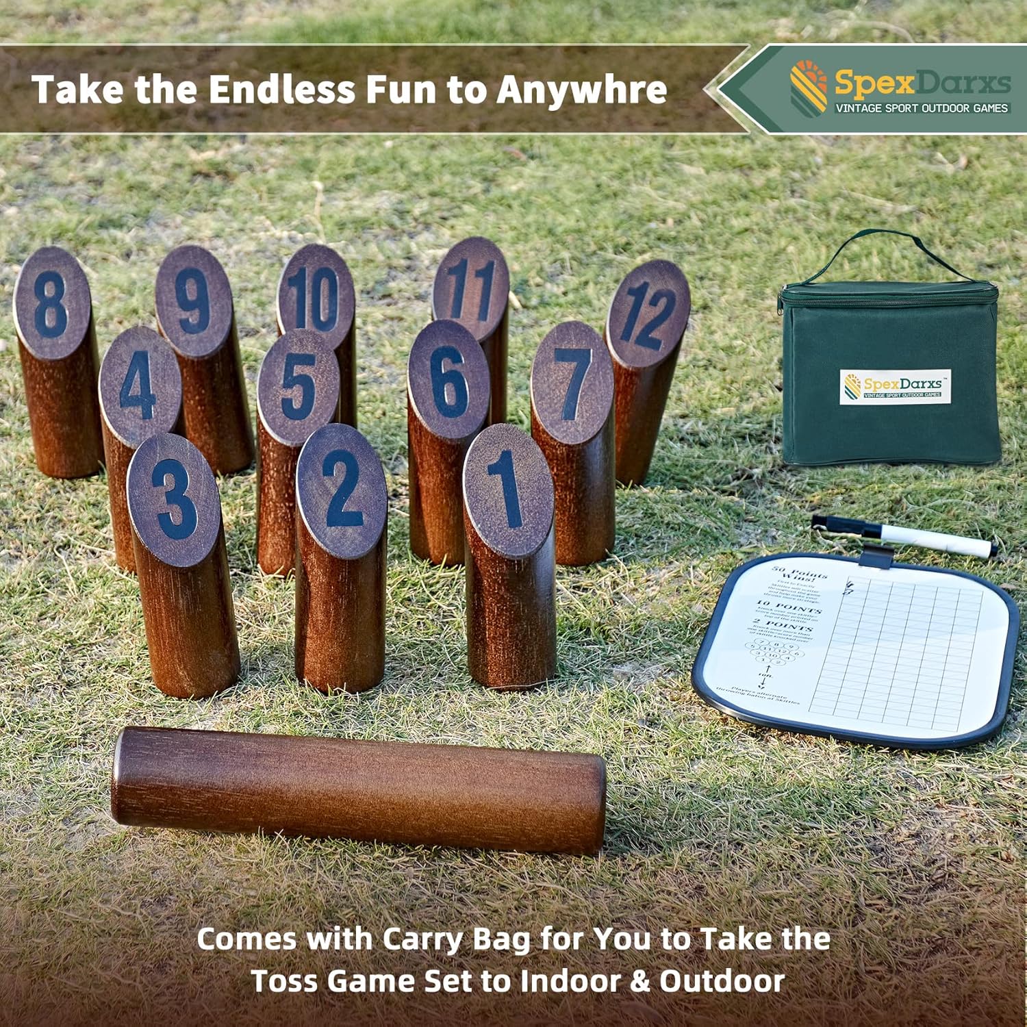 SpexDarxs Numbered Block Tossing Game, Wooden Throwing Game Set with Scoreboard & Carrying Bag, Outdoor Backyard Lawn Game for Teens and Adults