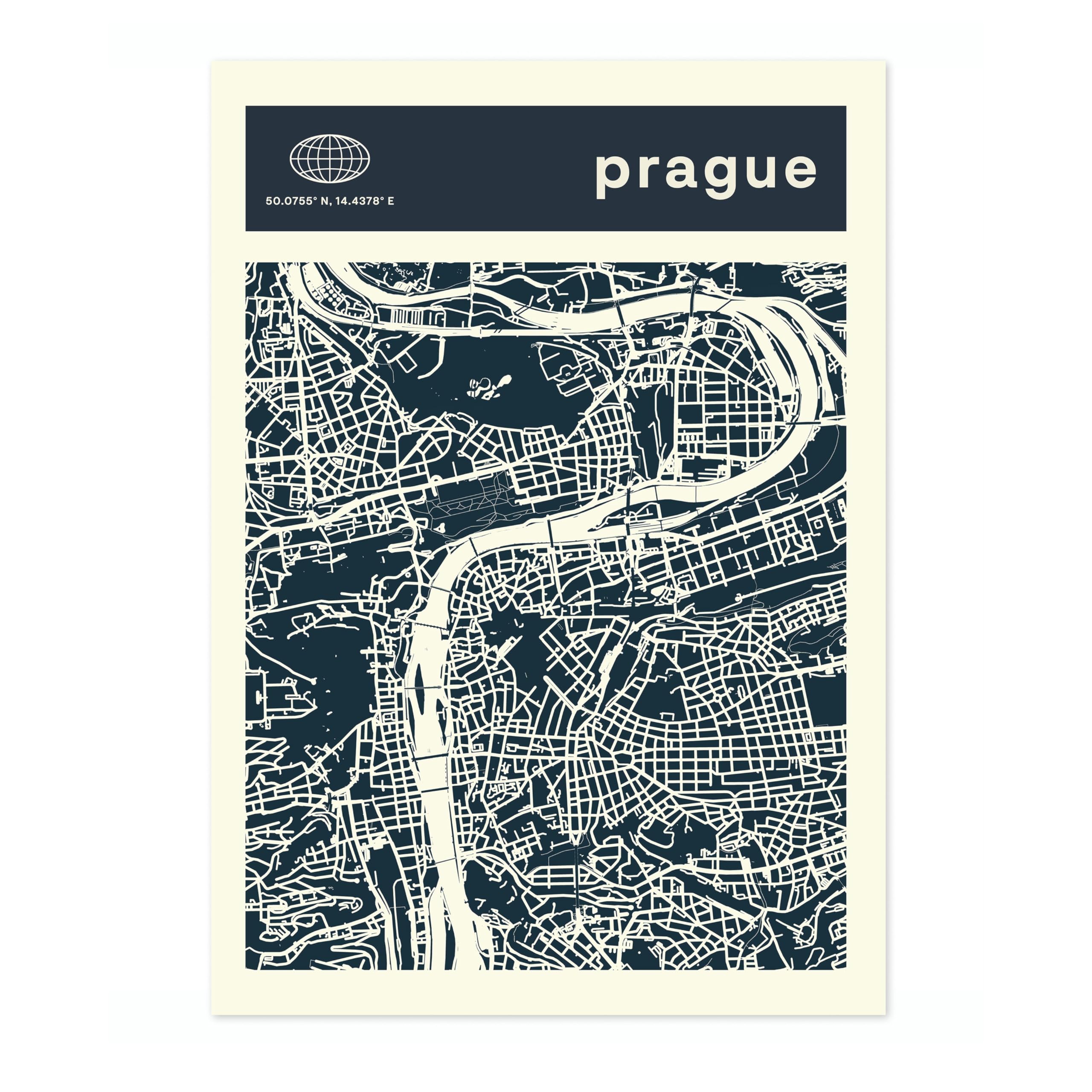 Prague Minimalist City Maps Poster, City Coordinates Print, Landmark Apartment Home Decor, A3 (Print Only) - 42x29.7cm