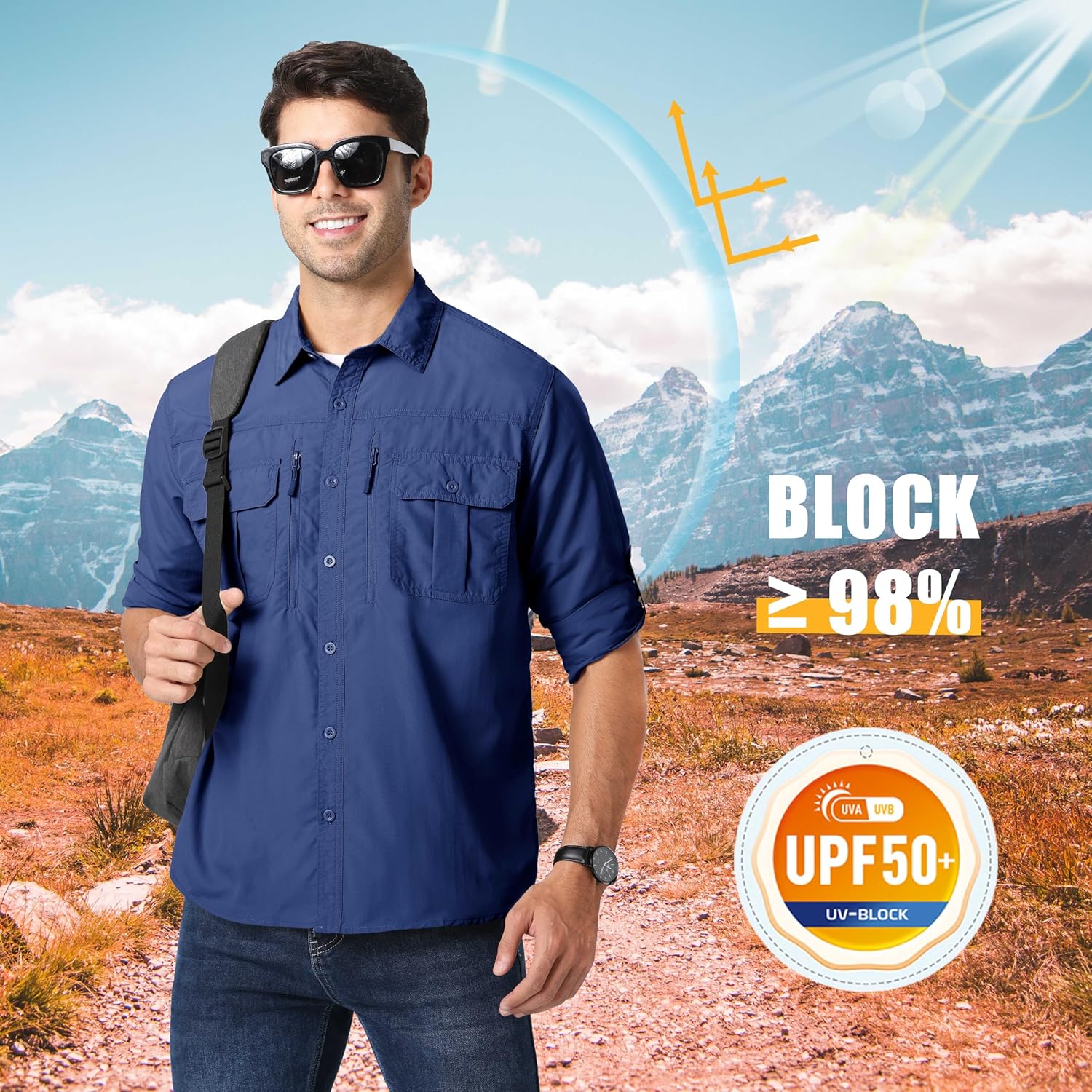 MAGCOMSEN Men's UPF 50+ Sun Protection Shirts, Button Down Long Sleeve Shirt for Hiking, Fishing, Safari - Image 3