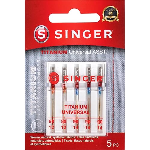 SINGER 04303 Universal Regular Point Woven Titanium Coated Needles, 5-Count, Sizes 80/11, 90/14