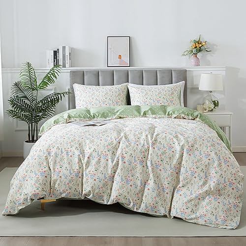 Miniatura 2 de HoneiLife - Juego de funda de edredón floral 100% algodón, 3 piezas, botánica, ropa de cama con cierre de cremallera y lazos en las esquinas