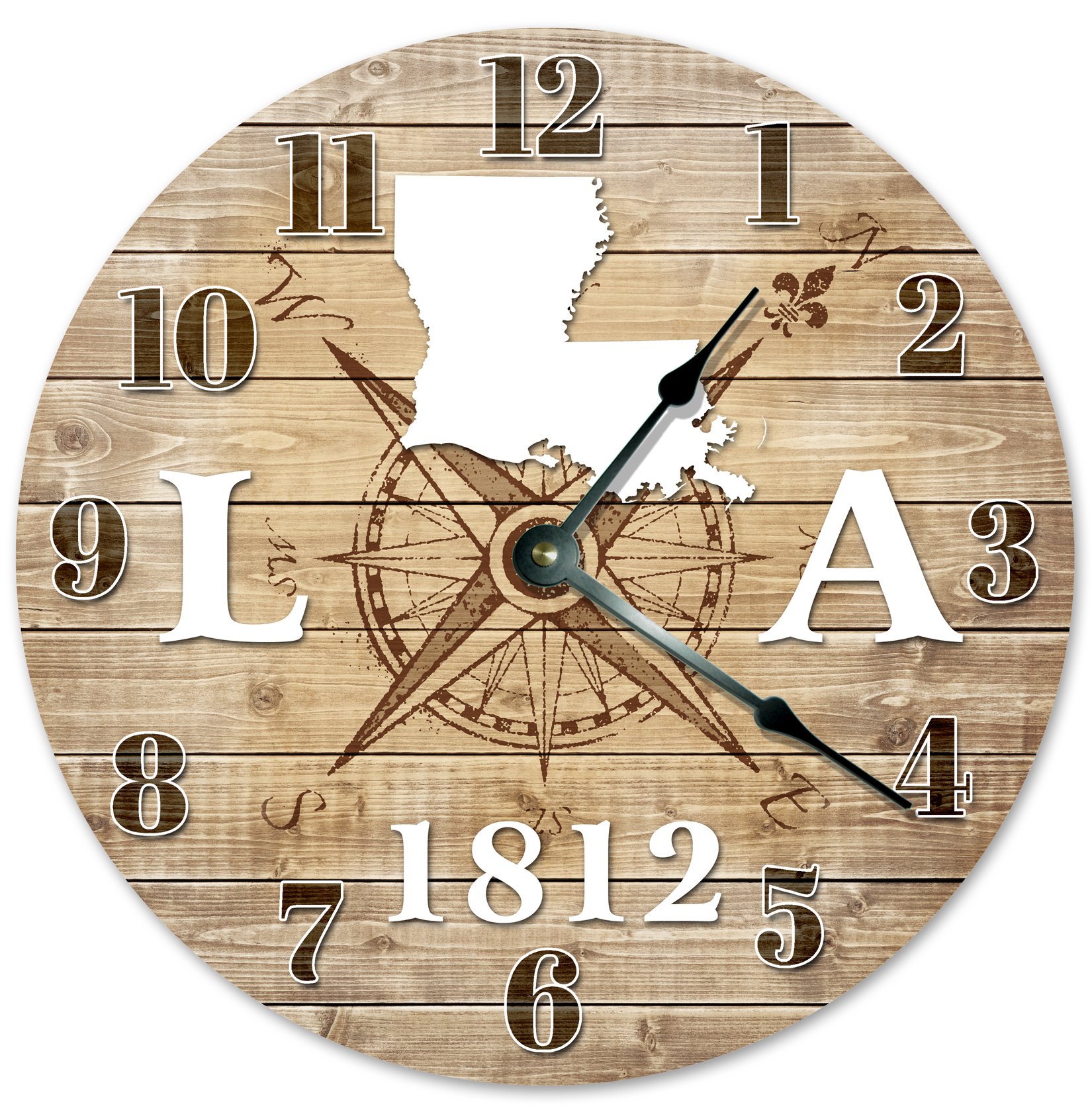 Sugar Vine Art Lousiana State Silent Non Ticking Round Battery Operated Handmade Hanging Large 10 Inch Wall Clock for Bedroom Office Cottage Decoration