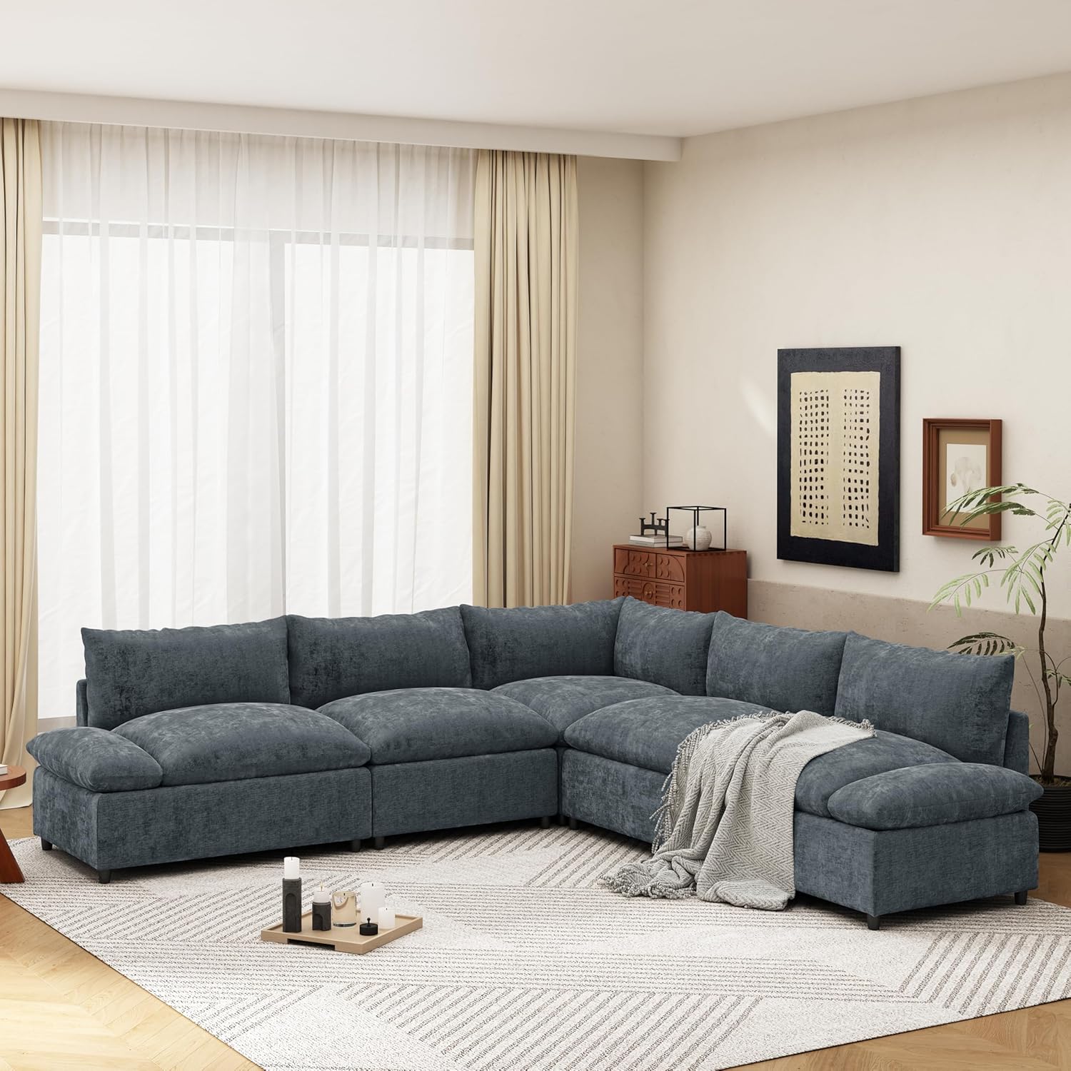 Merax 115.5" Modular Sectional Sofa, Upholstery 5 Seat Versatile Couch Set, L Shaped Indoor Furniture with Plush Cushions, Hidden Storage Compartments for Living Room, Lounge, or Office, Dark Gray