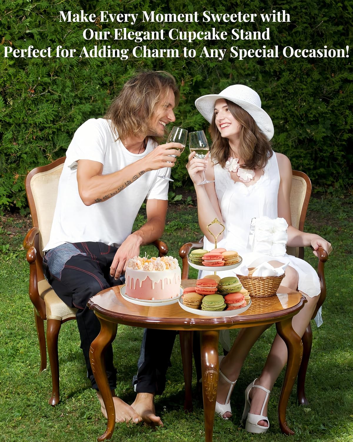 Cupcake Stand, 3 Tier White Ceramic Gilded Border Golden Bracket Luxurious Cup Cake Tower Stands, Tiered Cake Display Holder, Dessert Fruit Candy Tree for Wedding Birthday Tea Party Serving