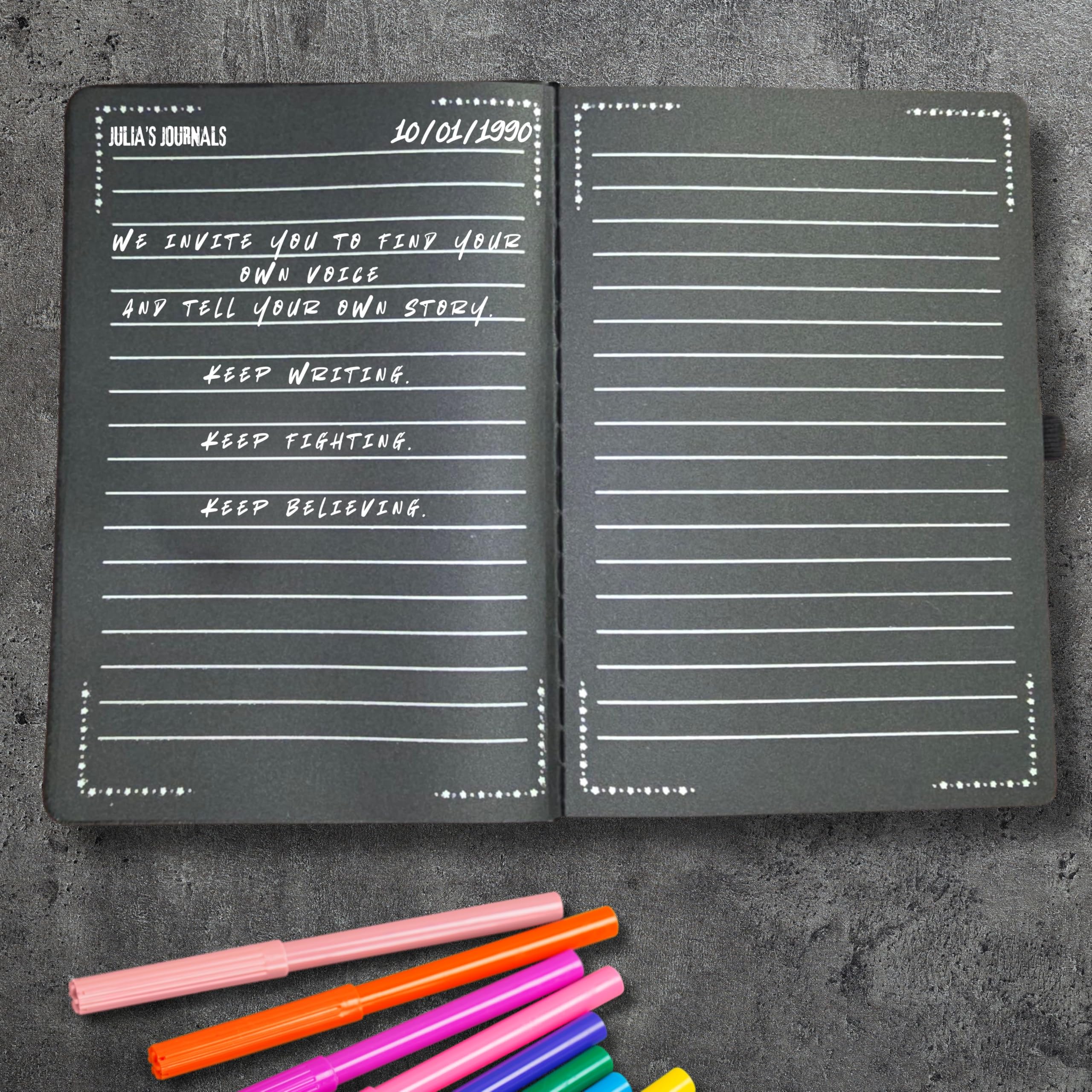 Julia's Journals Lined Black Paper Journal for Writing or Sketch - 200 Lined pages (100 Sheets) - 100 GSM - A5 Note Book