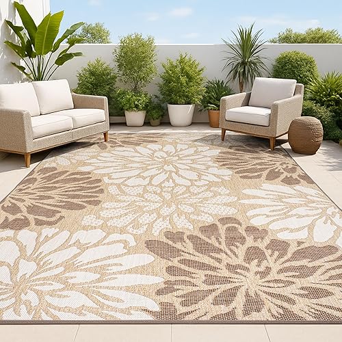 JONATHAN Y SMB110I-4 - Tapete de zinnia floral moderno con textura para interior y exterior, estilo bohemio, costero, para dormitorio, cocina y