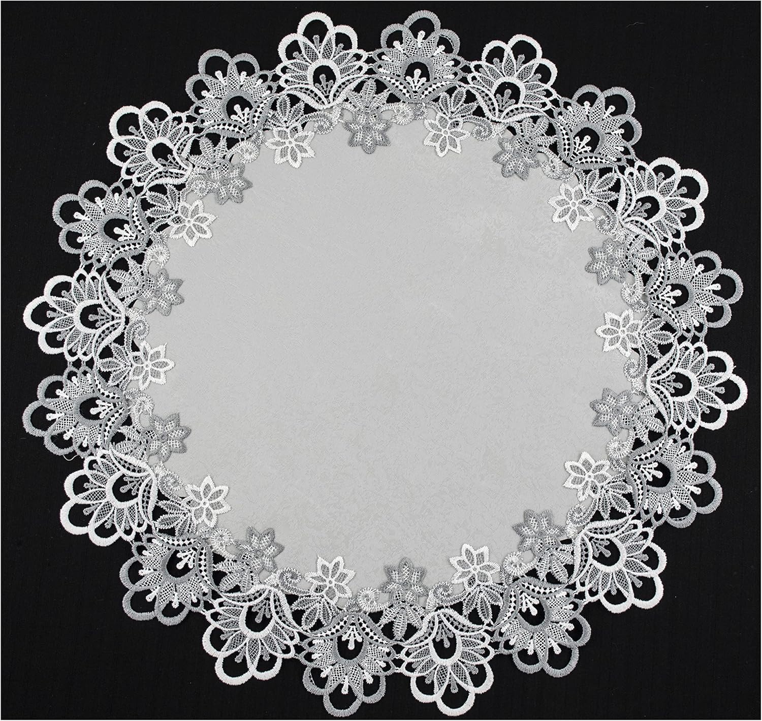 Silver Antique Jacquard Peacock Tail Lace Doily, Table Centerpiece, Table Topper (23 Inch Round)