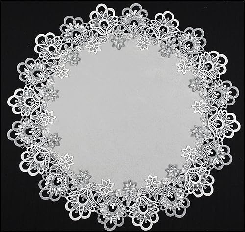 Miniatura 2 de Cola de pavo real jacquard envejecida color plateado centro de mesa decoración de mesa 23 pulgadas redonda