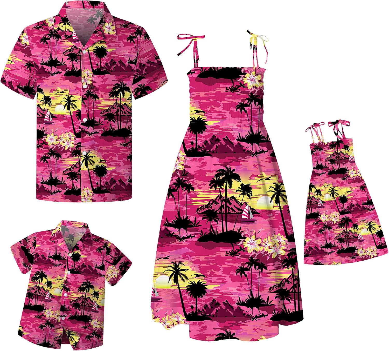 SANGTREE Family Matching Hawaiian Outfits , Casual Beach Travel Clothes ，Vacation Clothing Set for Women & Men & Girls & Boys