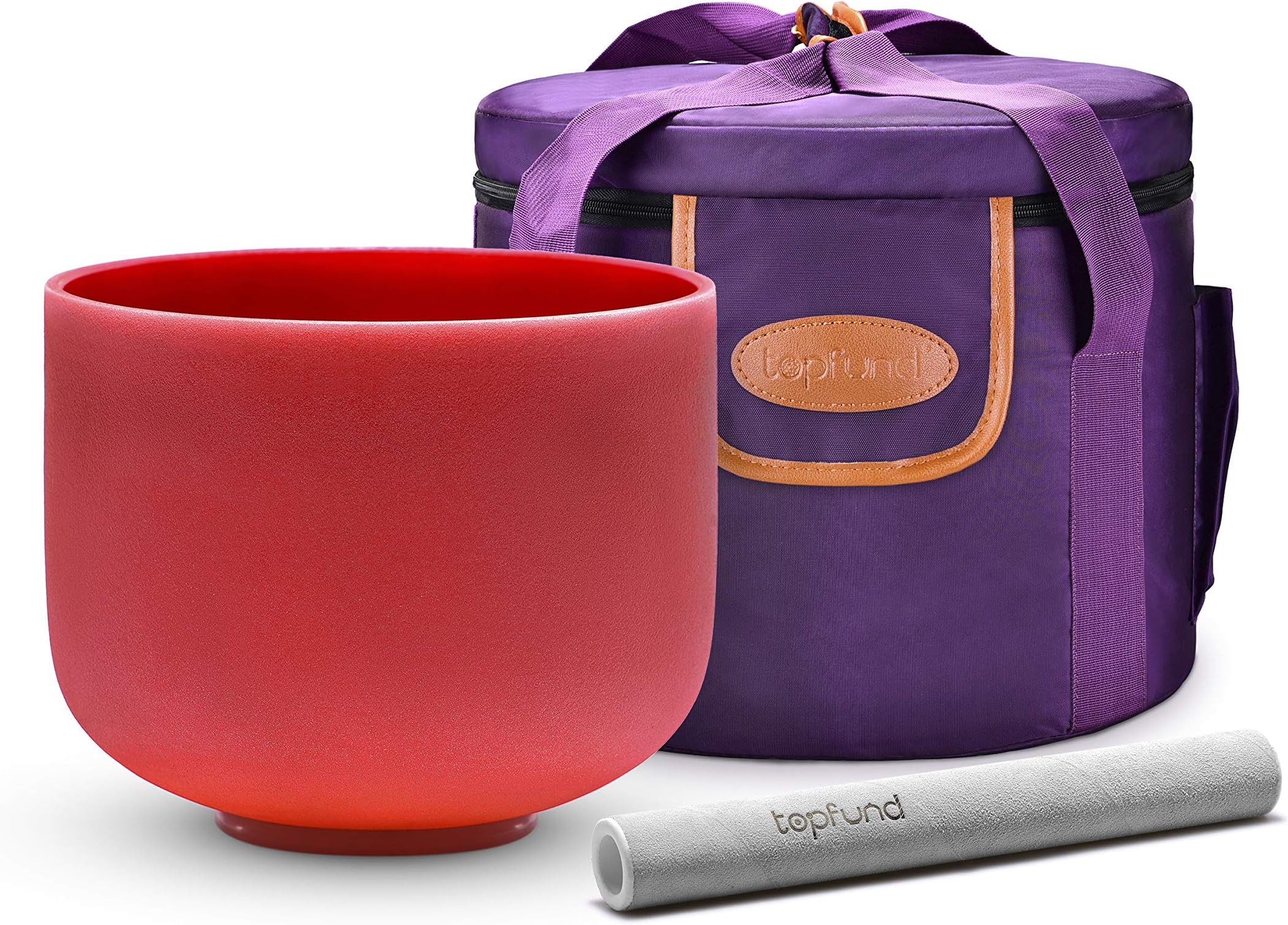 TOPFUND Red C Note Crystal Singing Bowl Root Chakra 10 inch with Heavy Duty Carrying Case and Suede Striker Rubber Mallets