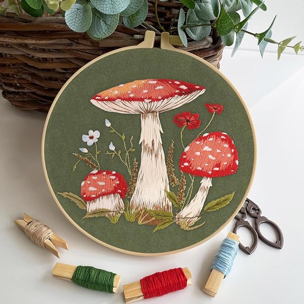 Myfelicity 3 Sets Mushroom Embroidery kit, Adult Beginner DIY Needle kit,Art Craft Handy Sewing Set - 4