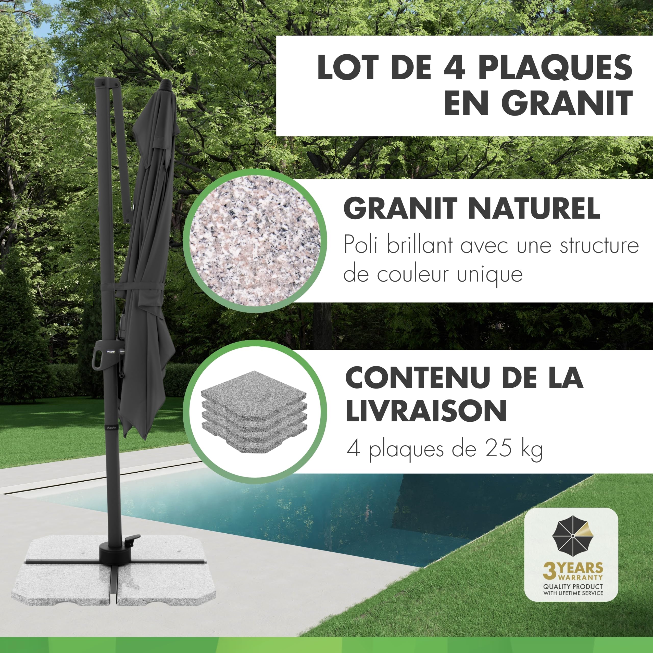 Doppler Dalle de granit, 50 x 50 x 4 cm, 25 kg, lot de 1