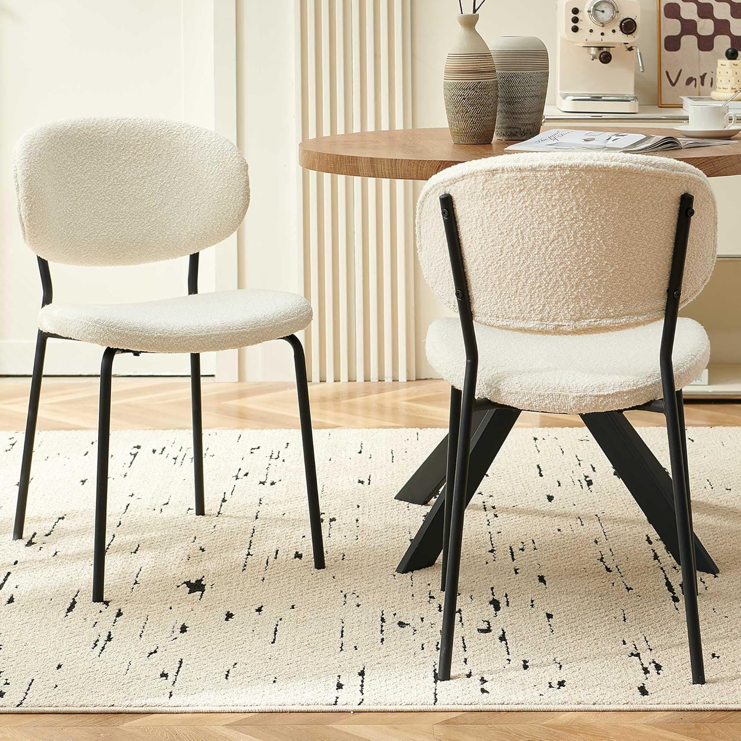 Homedot Dining Chairs Set of 4, Modern Boucle Home Kitchen Chairs Upholstered with Open Backrest, Comfortable Living Room Chairs with Metal Legs for Dining, Reading, Wedding