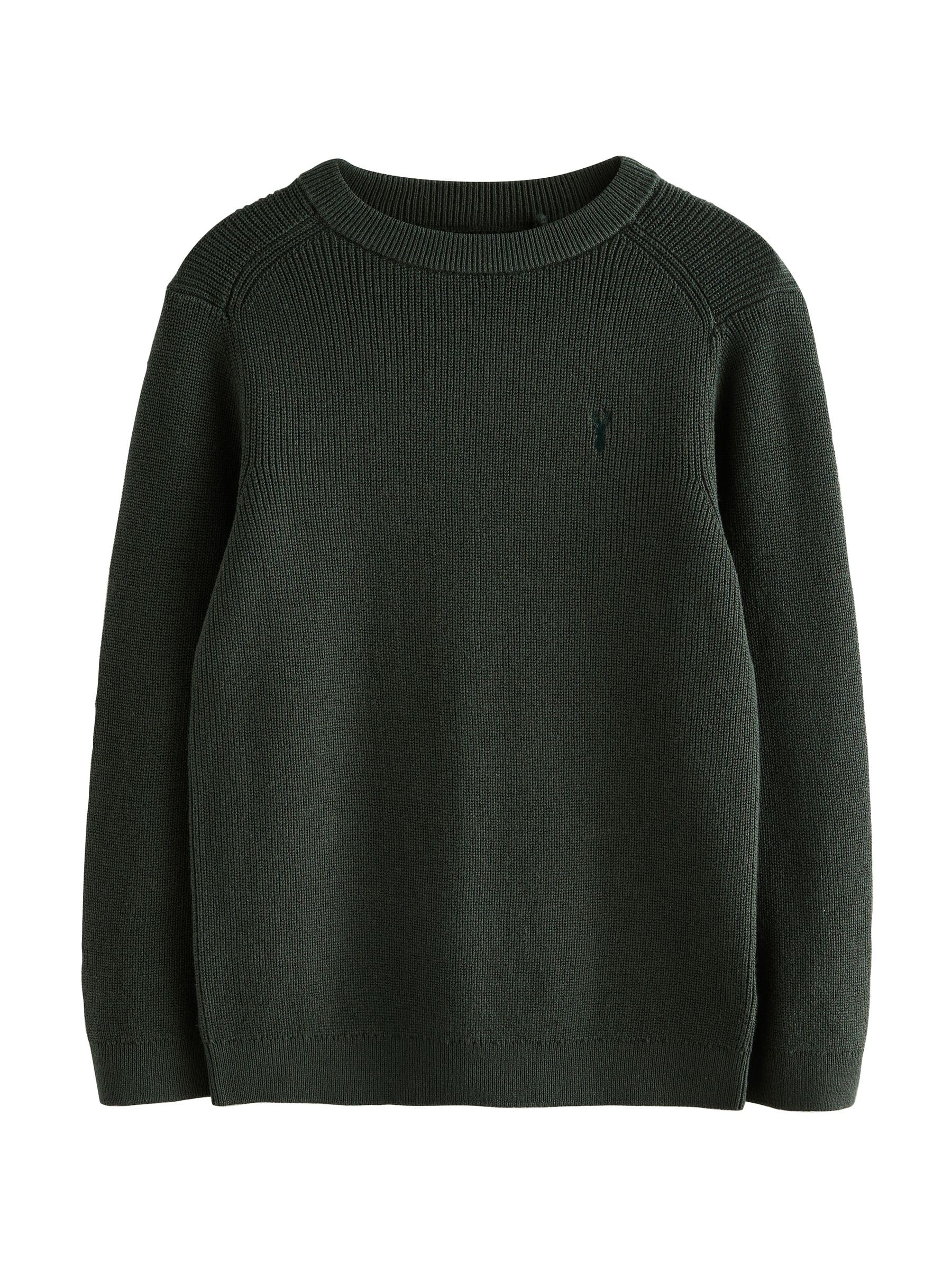 NEXT Jungen Strickpullover mit Rundhalsausschnitt und Hirsch aus Baumwolle Dunkelgrün 122-