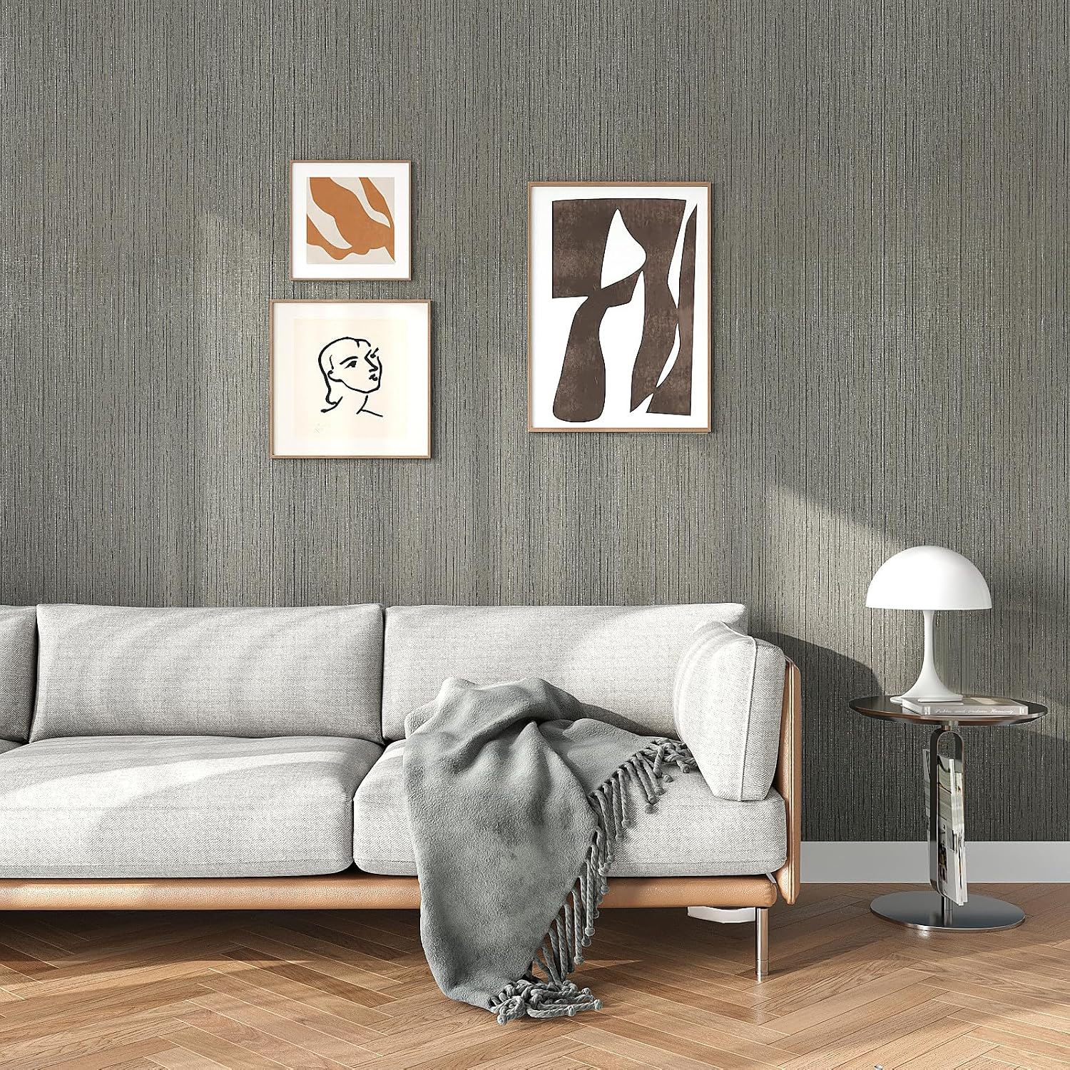VEELIKE Grey Grasscloth Peel and Stick Wallpaper Removable Faux Grasscloth Wallpaper for Bedroom Living Room 15.7''x118'' Self Adhesive Linen Fabric Wall Paper Grey Contact Paper for Walls Cabinets