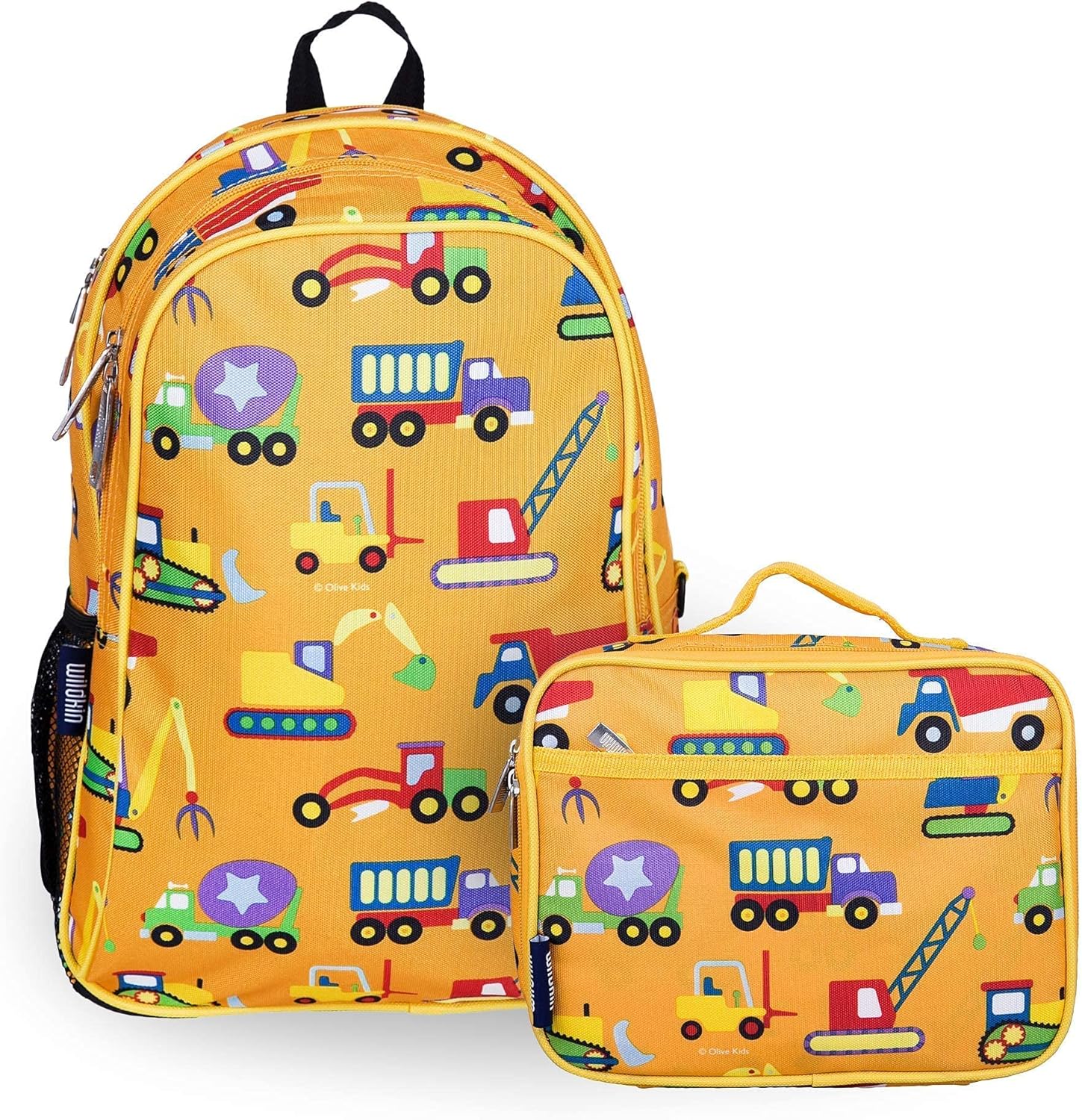 Wildkin 15 Inch Kids Backpack with Lunch Box Bag Bundle - Durable, Lightweight School & Travel Set - Under Construction