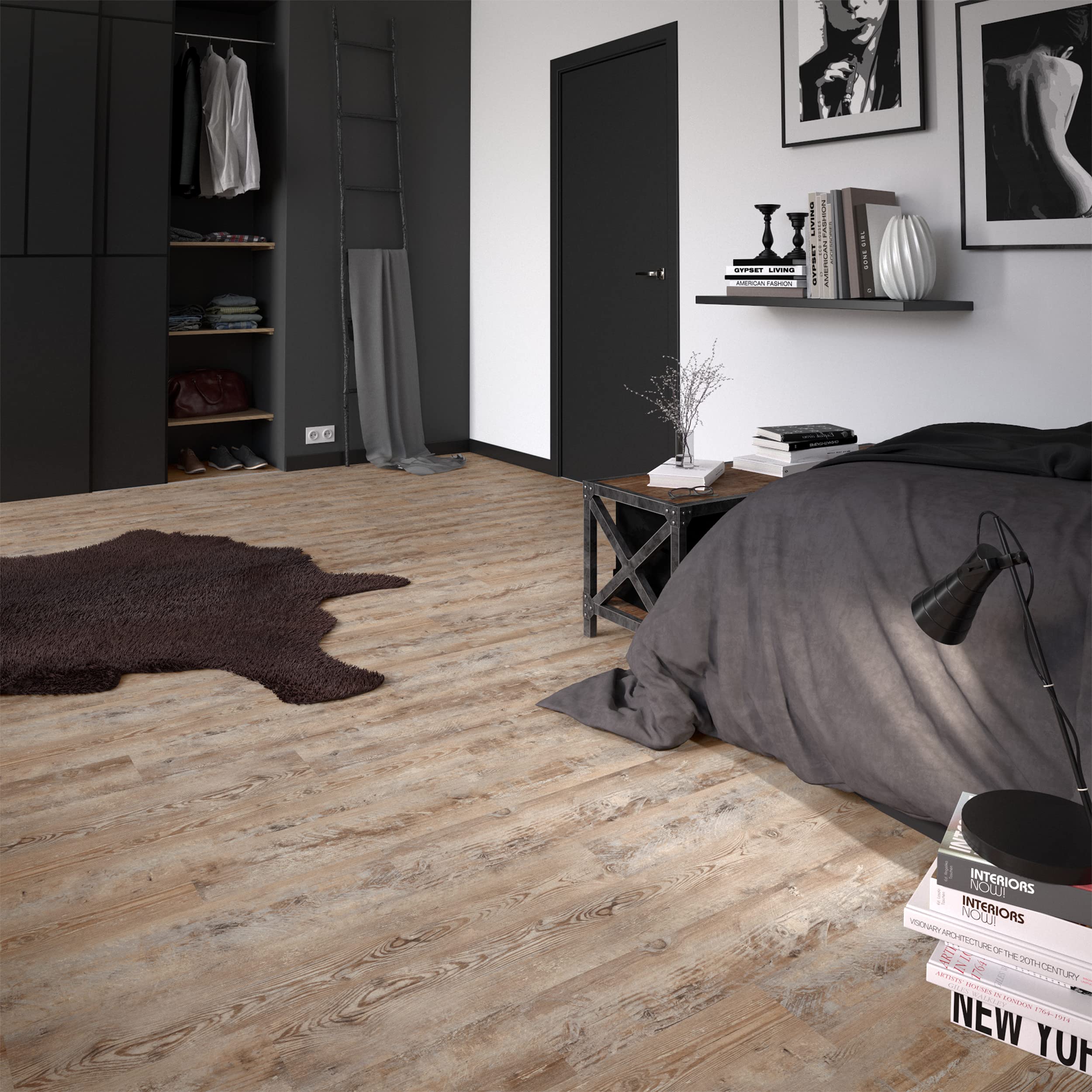 ARTENS - PVC Bodenbelag - Selbstklebende Vinyl-Dielen Tambo - Vinylboden - Medio - Holzeffekt - Braun/Grau - L.91,44 cm x B.15,24 cm - Dicke 2 mm - 2,23 m²/ 16 Dielen - Belastungsklasse 21