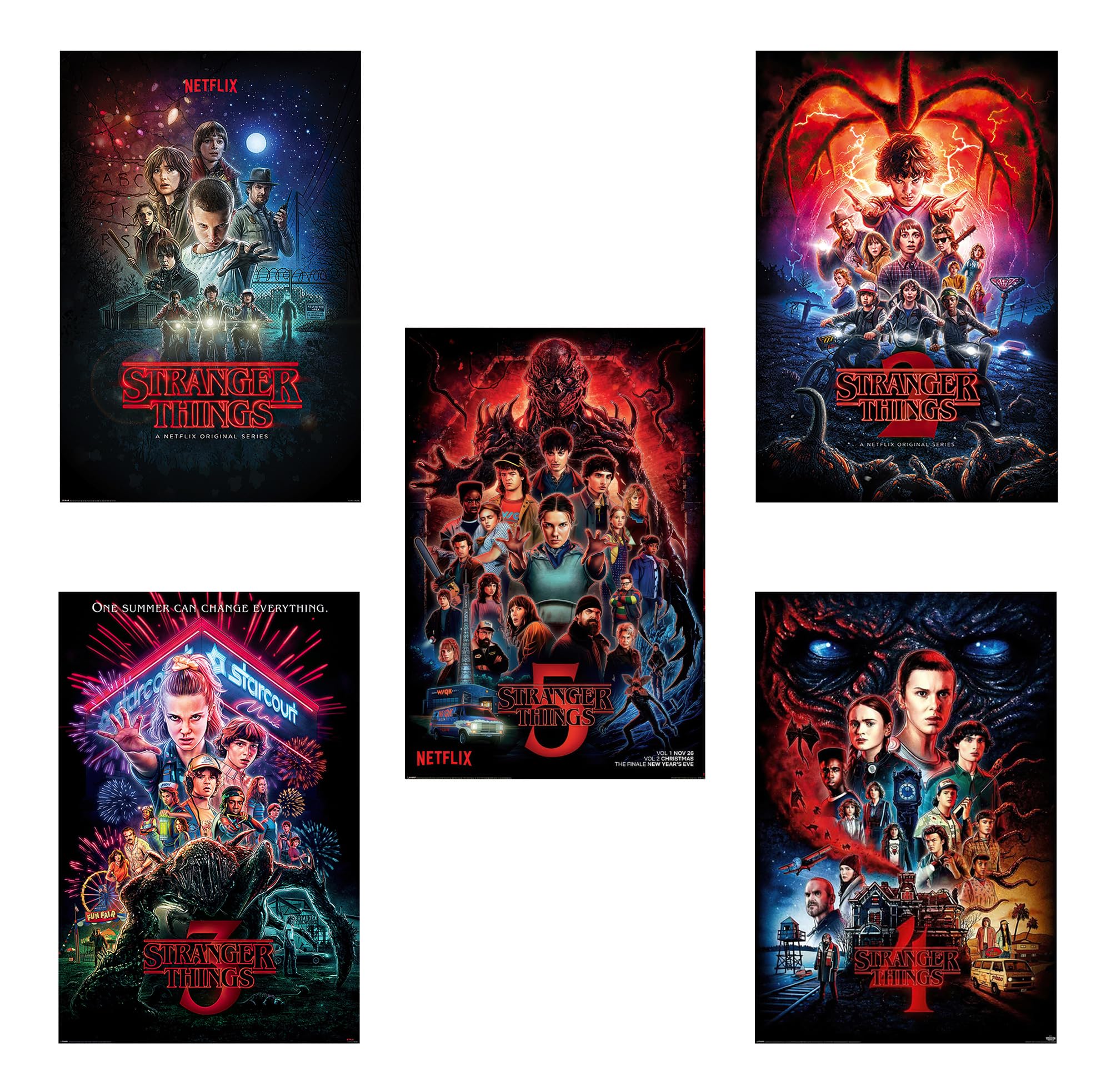 Stranger Things - Seasons 1, 2, 3, 4 & 5 - TV Show Poster Set (Regular Styles - Version 8) (5 Full-Size Posters) (Size: 24" x 36" each)