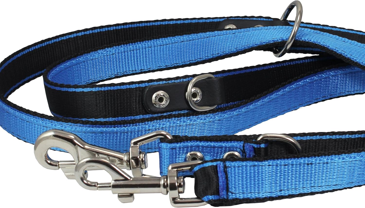 Dogs My Love 1" Wide 6 Way European Multi-Functional Nylon Dog Leash, Adjustable Lead Blue 40"-70" Long
